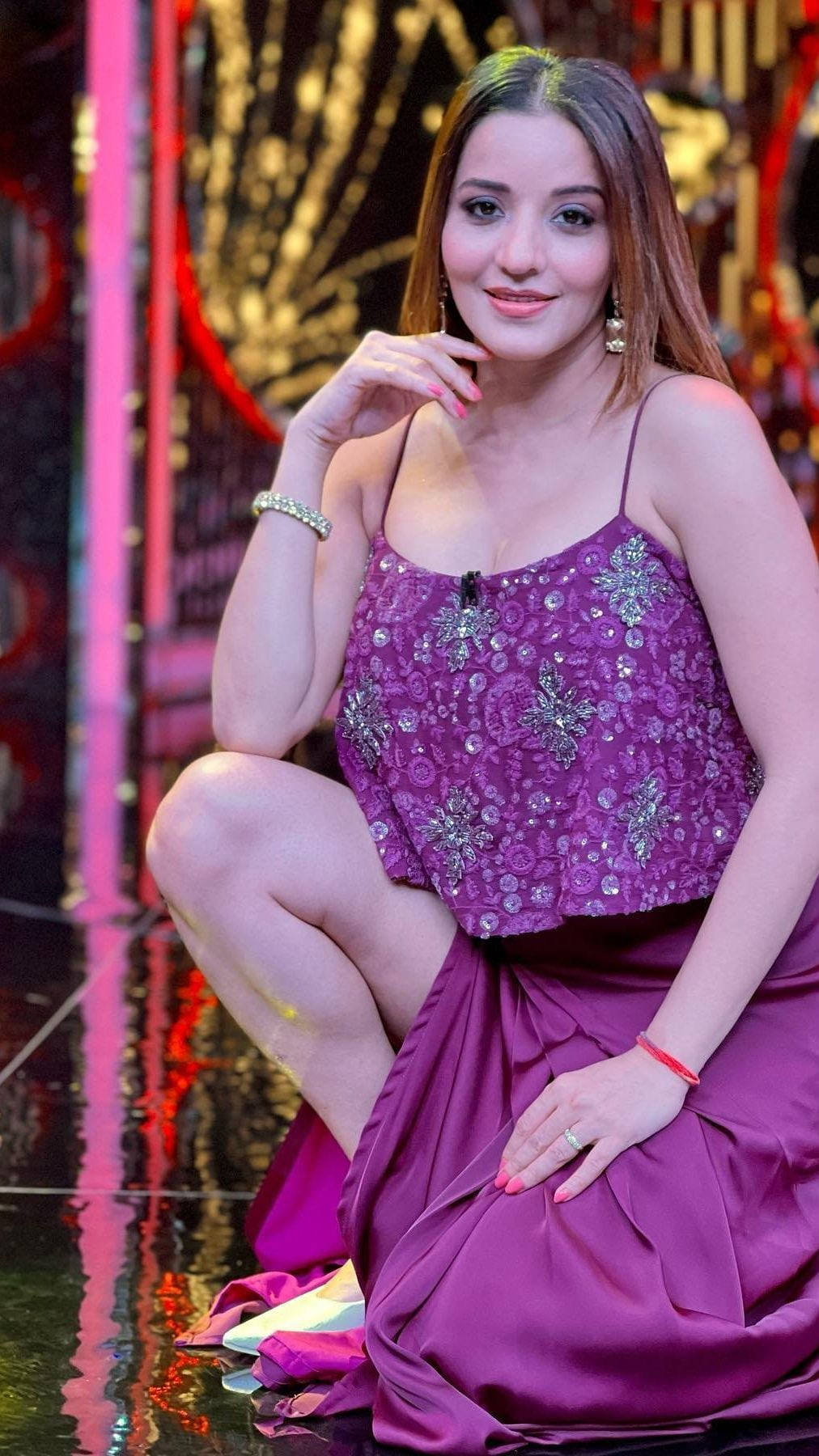 Bhojpuri Actress in Elegant Purple Dress Wallpaper