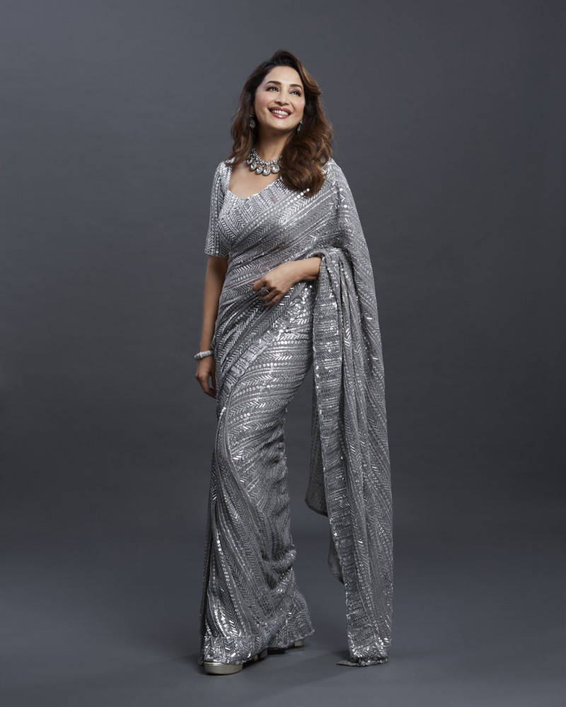 Bhojpuriskådespelerska Med Silver Sari. Wallpaper