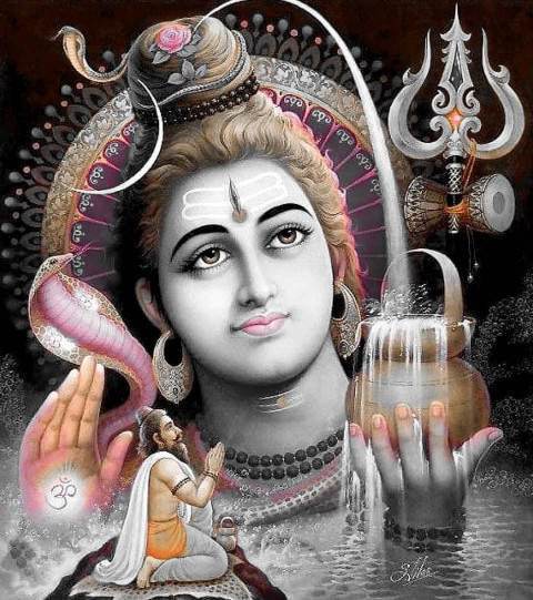 Bholenath Shiva Holding Fountain 3D Wallpaper