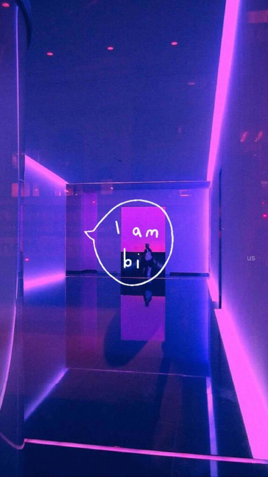 A Purple Lit Room With A Sign That Says I Am