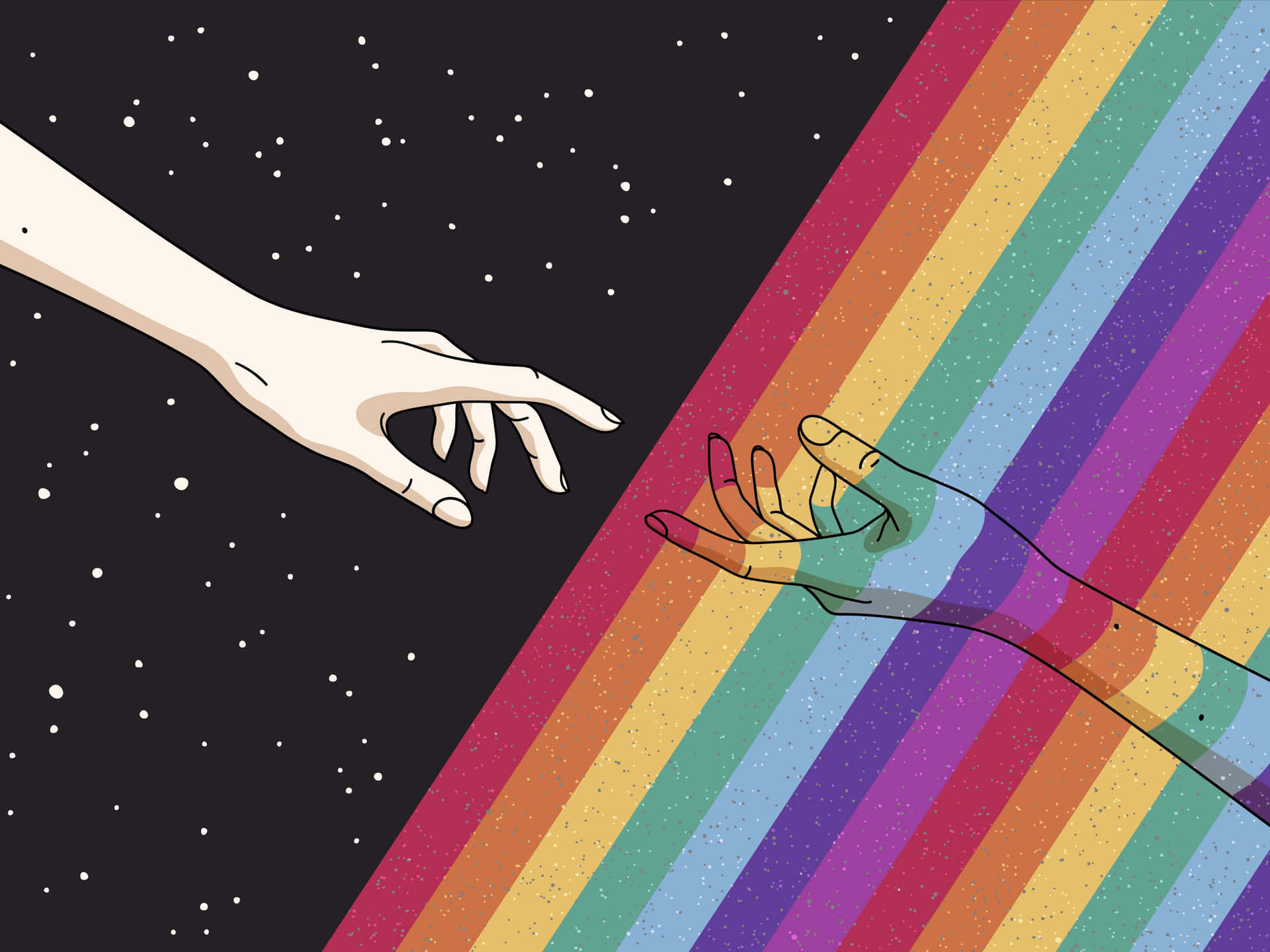 A Hand Reaching Out To A Rainbow Colored Hand