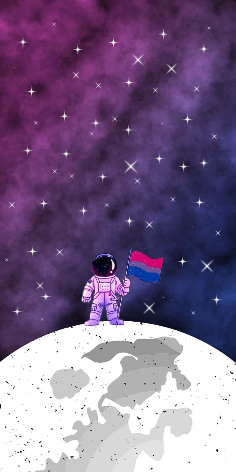 A Cartoon Astronaut On The Moon With A Flag