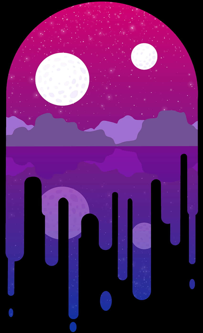 A Purple And Blue Sky With A Moon And Stars