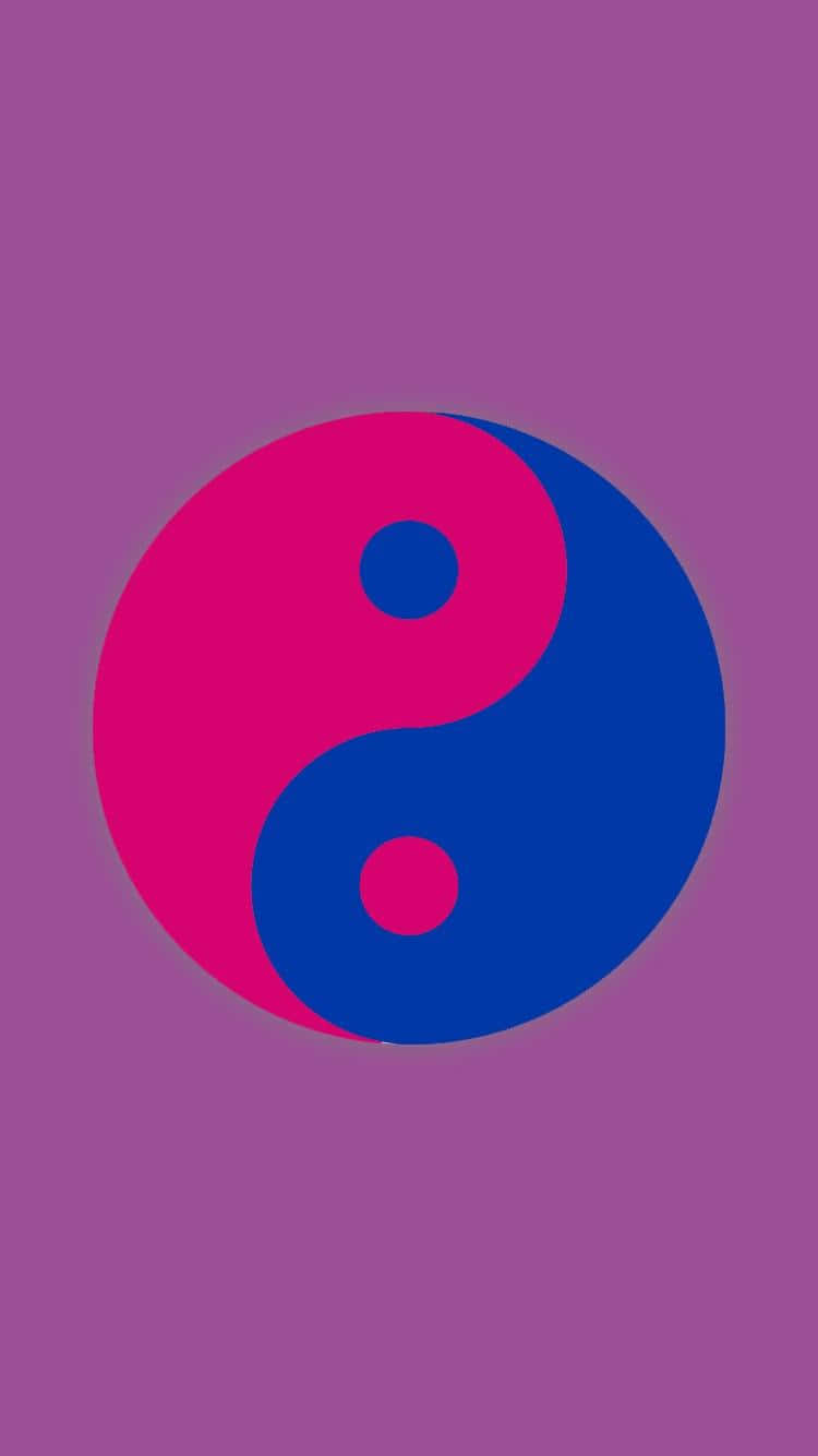 A Blue And Pink Yin Yang Symbol On A Purple Background Wallpaper