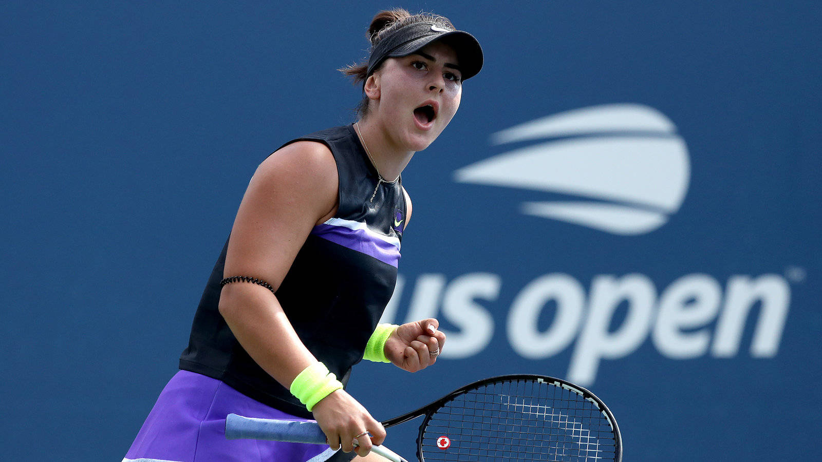 Professional tennis player Bianca Andreescu celebrating a victory at the US Open. Wallpaper