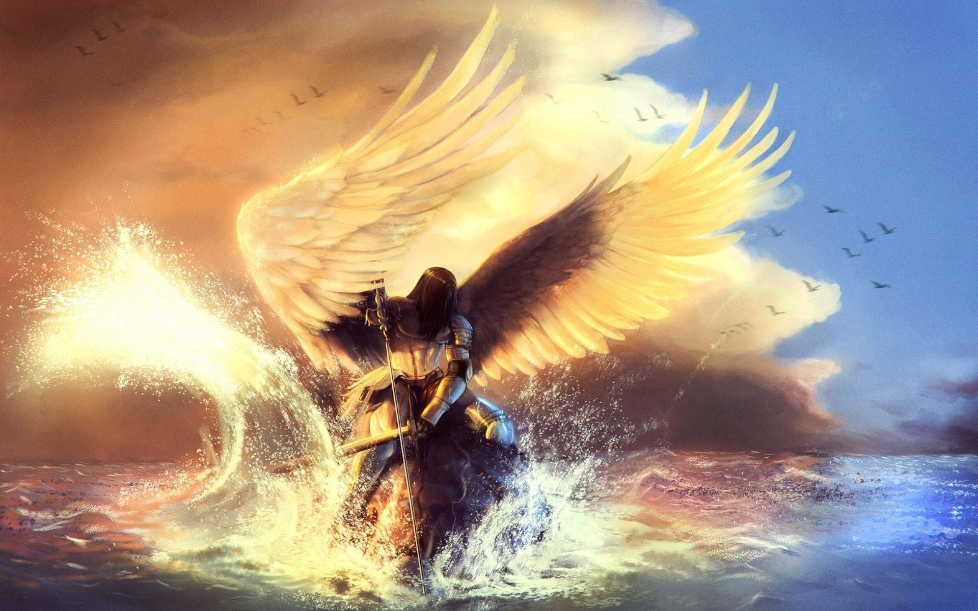 Biblical Angel Golden Wings Wallpaper