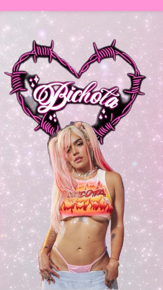 Bichota Heart Graphic Pink Backdrop Wallpaper