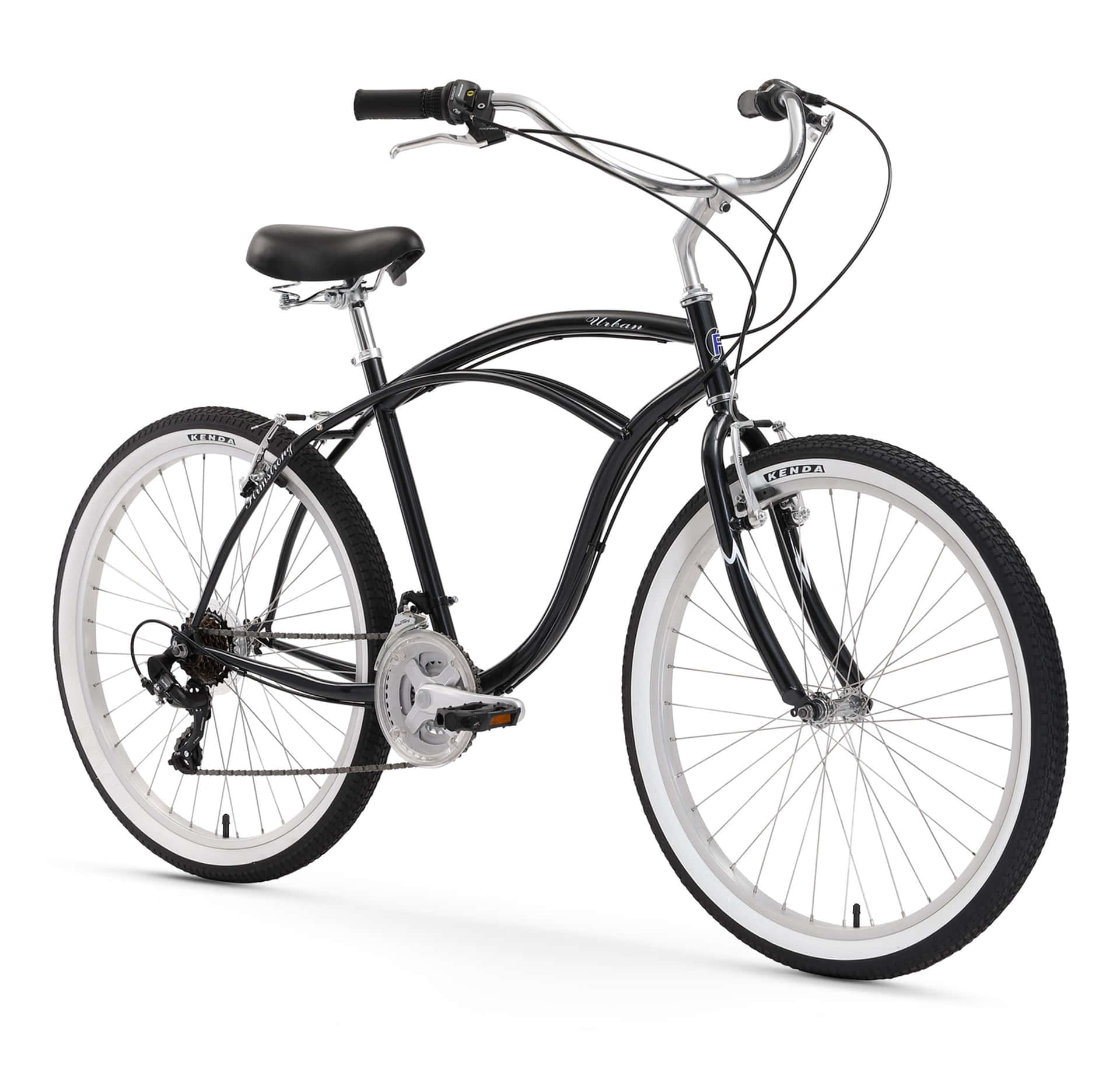 A Black And White Bicycle Is Shown Against A White Background