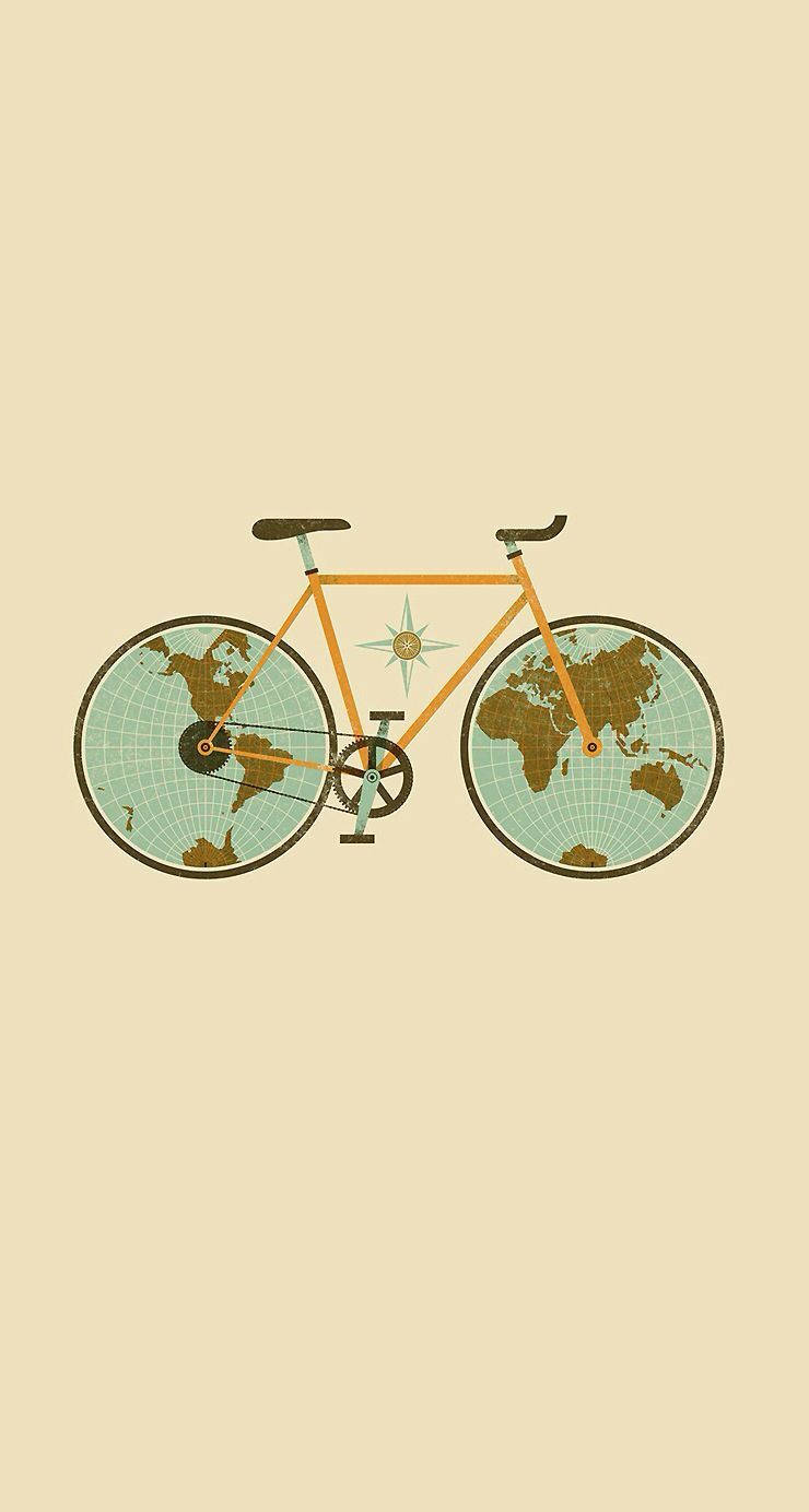 World Globe Graphic Art On Bicycle Iphone Wallpaper