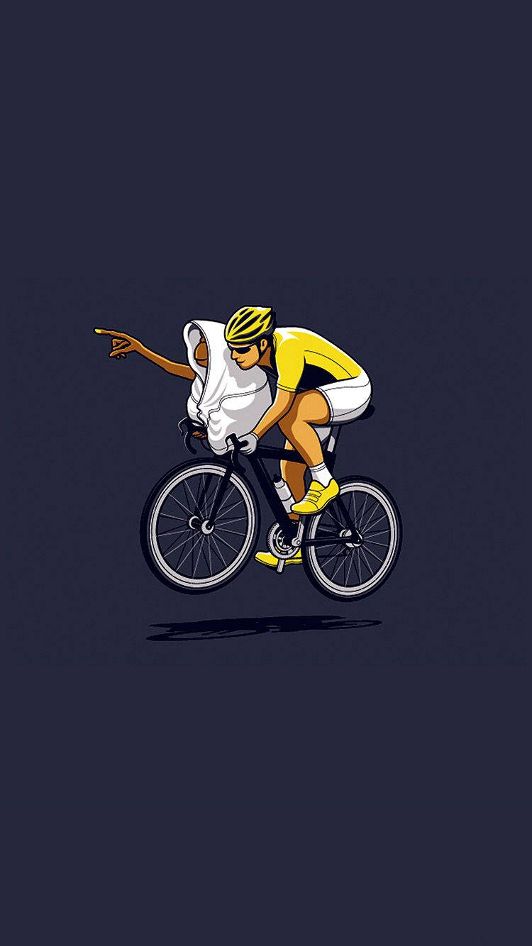 Cyclist With An Alien Riding A Road Bicycle iPhone Wallpaper