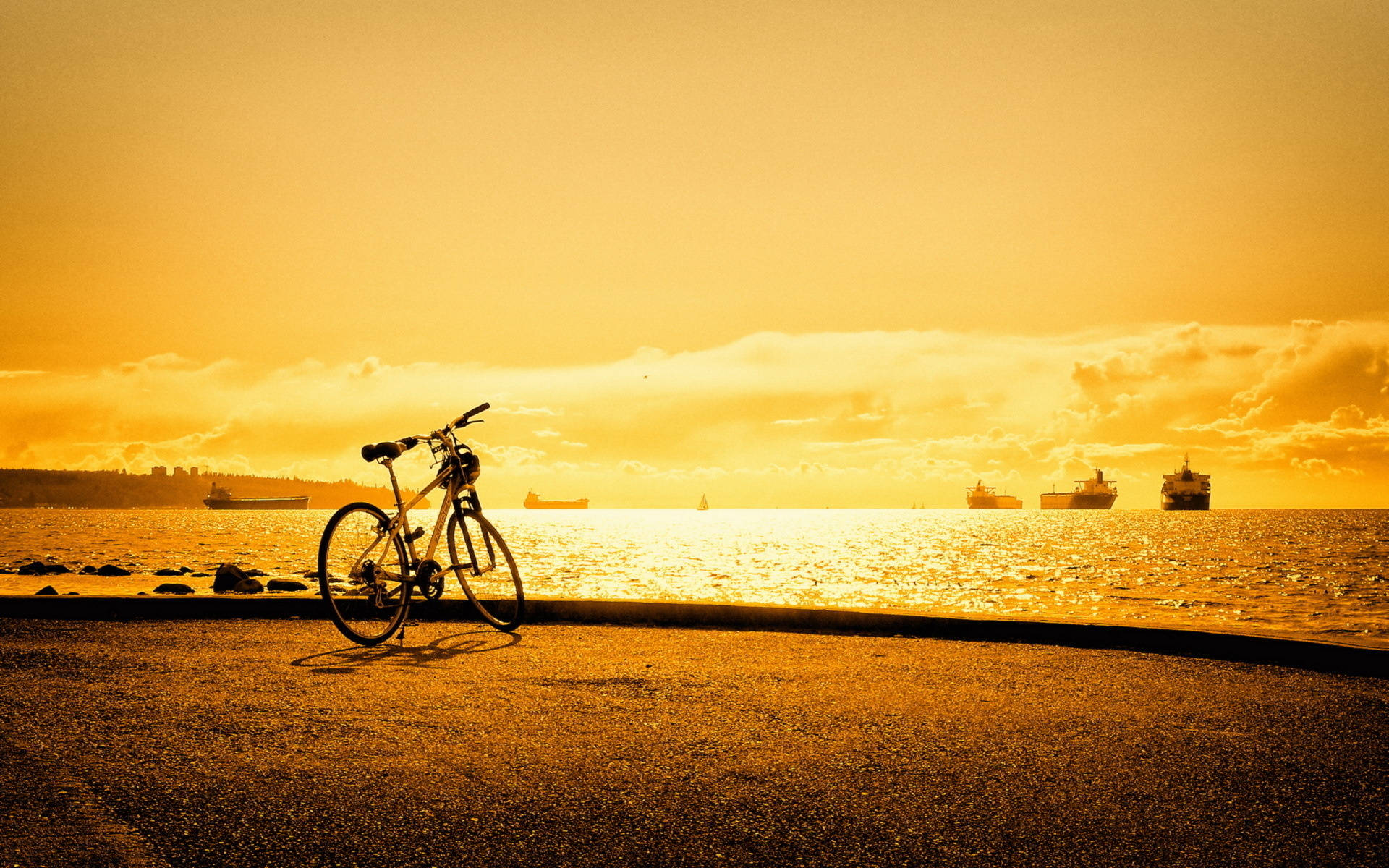 Bicycle On A Golden Seaside Background