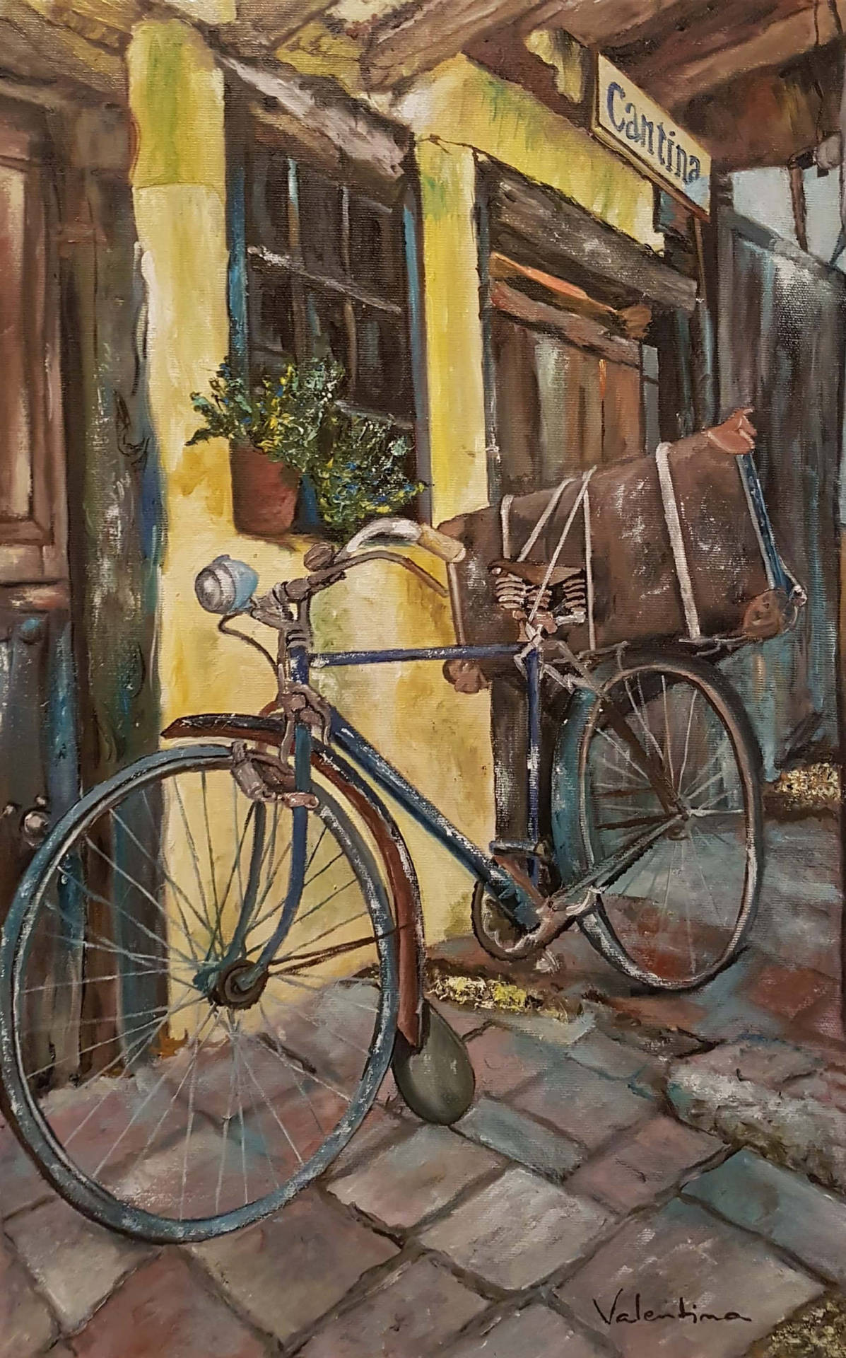 Bicycle On Patio Painting Background