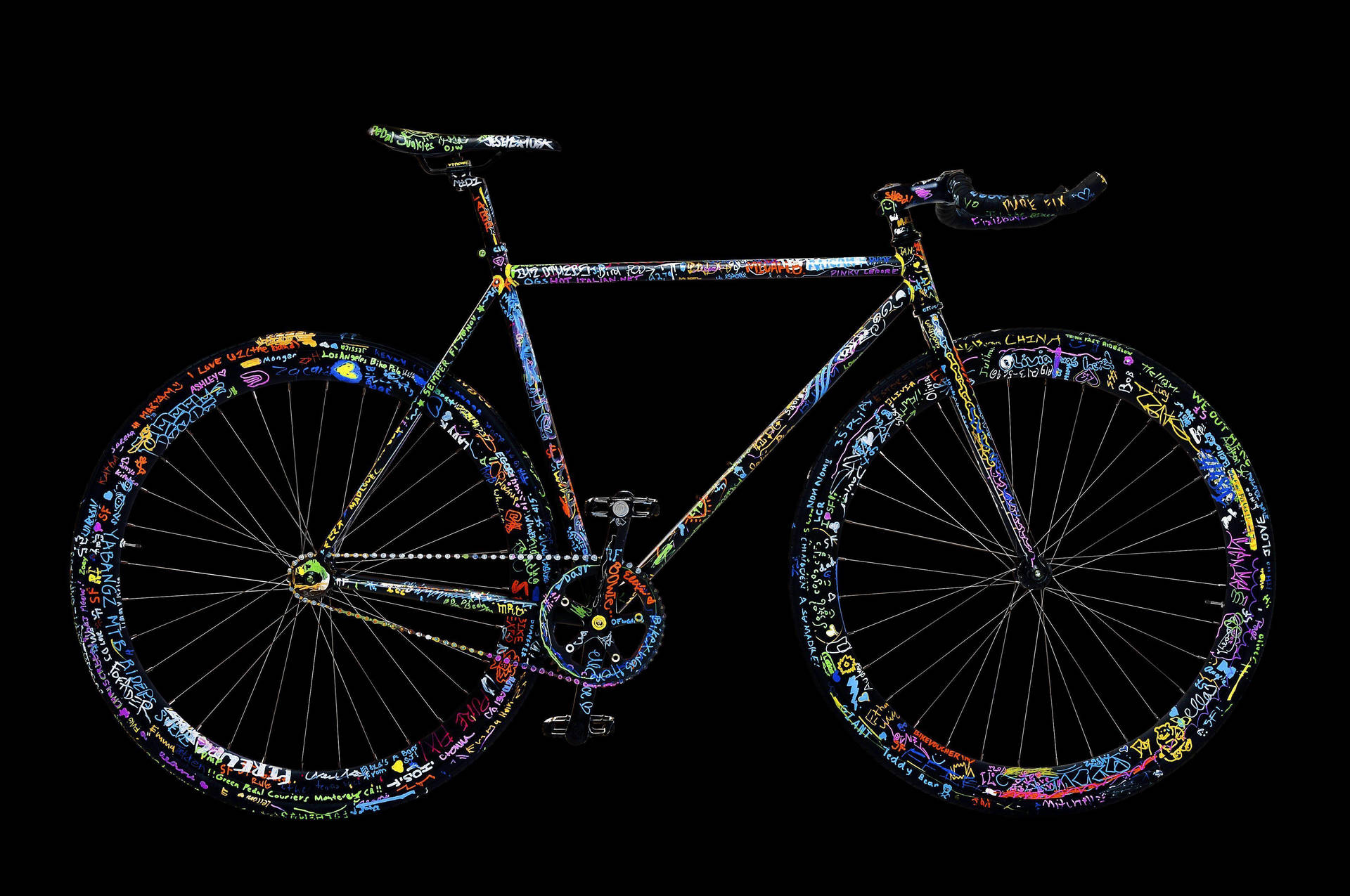 Bicycle With Neon Doodles Wallpaper