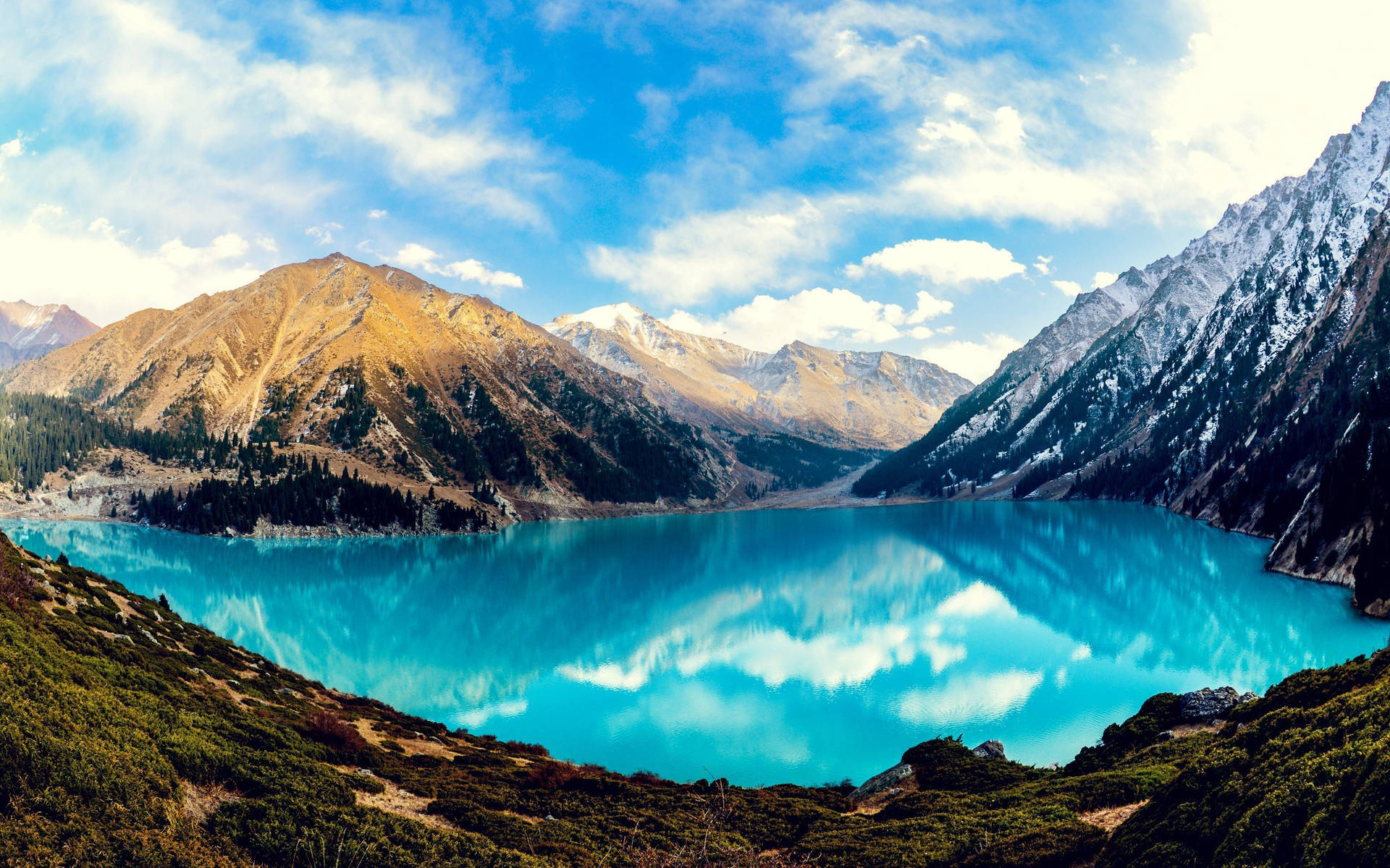 Big Almaty Lake Panoramic View Wallpaper