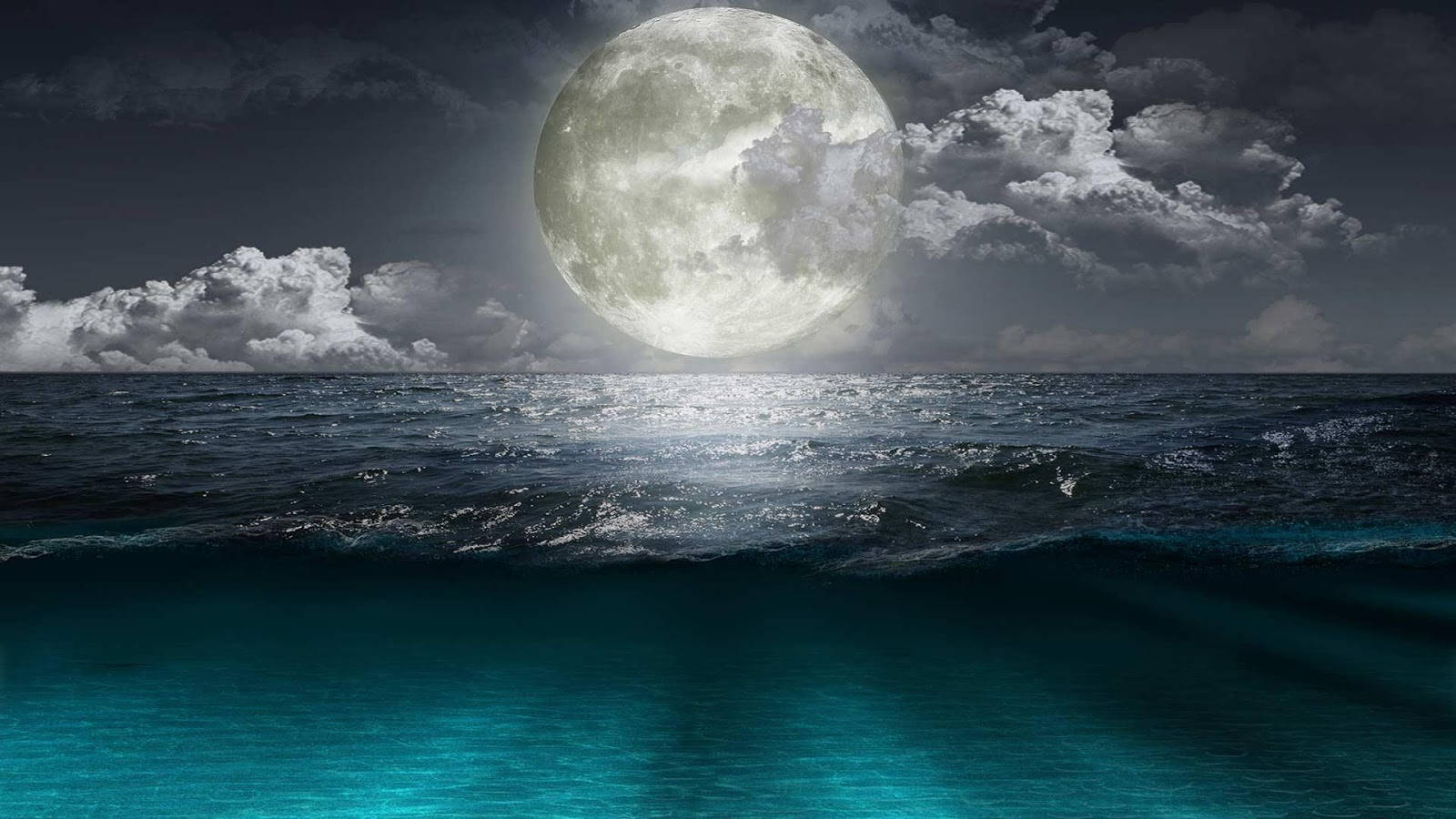 Big Beautiful Full Moon Over Ocean Wallpaper
