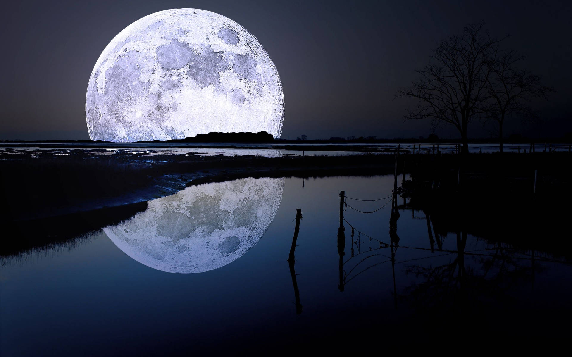 Majestic Moon Reflection over Serene Waters Wallpaper