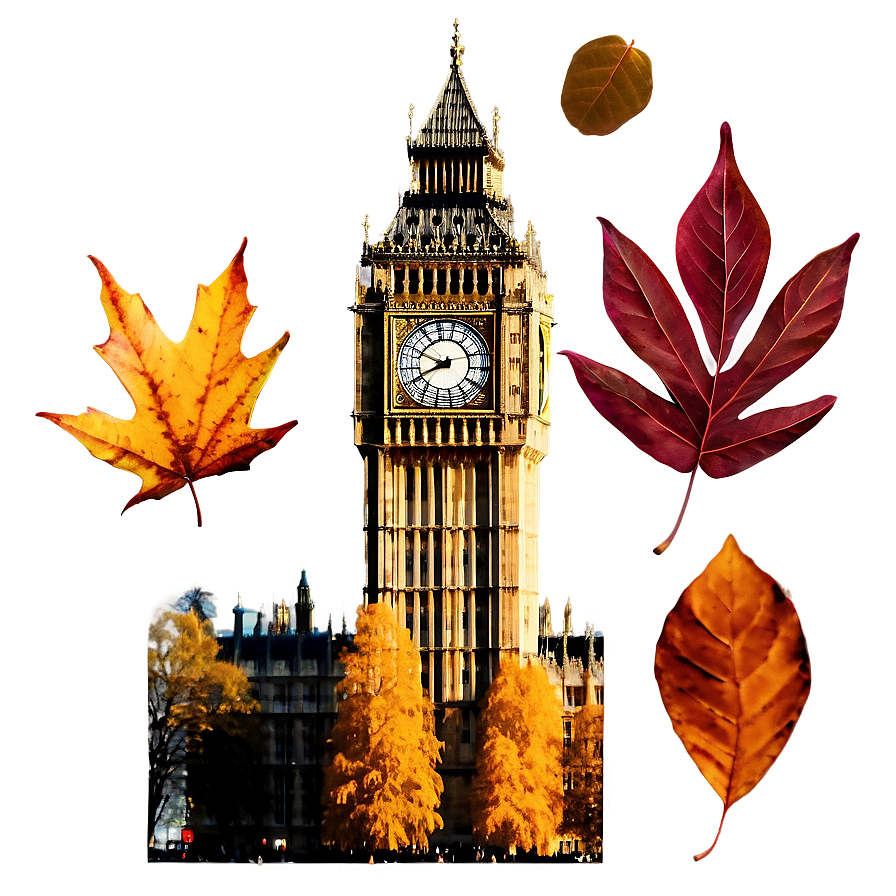 Big Ben And Autumn Leaves Png Vsn PNG