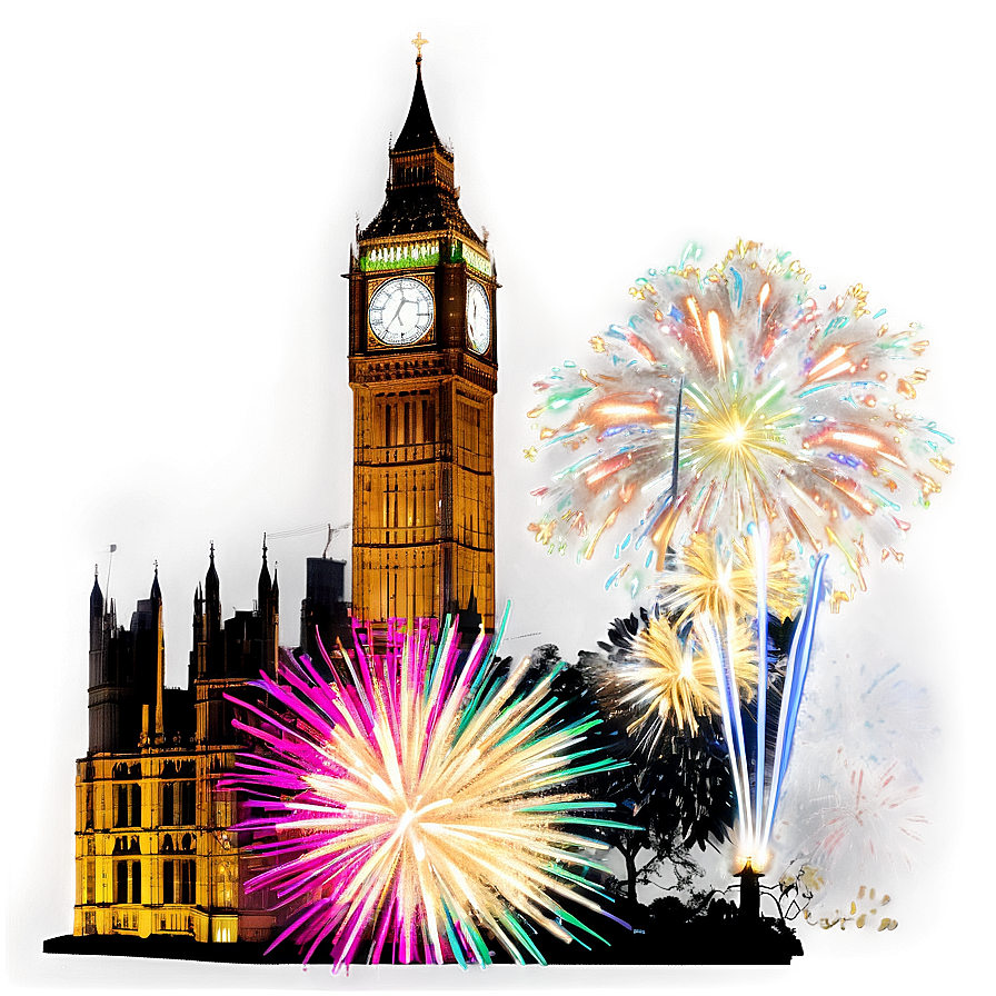 Big Ben New Year Fireworks Png 06112024 PNG