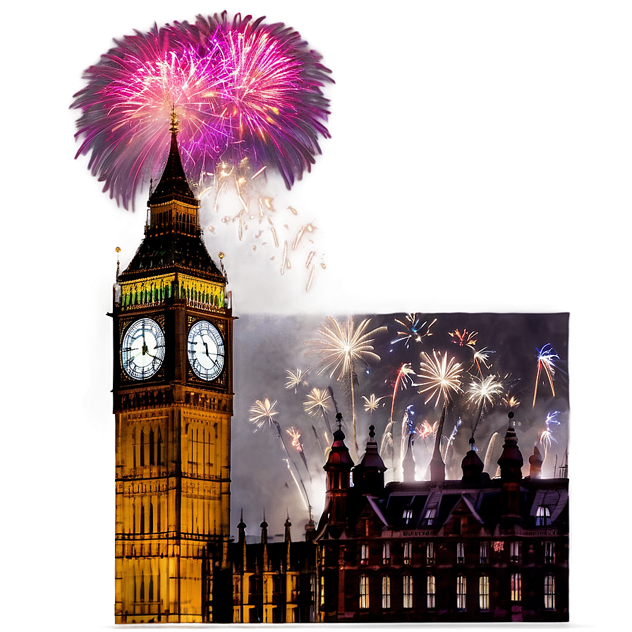 Big Ben With Fireworks Background Png Jsa PNG