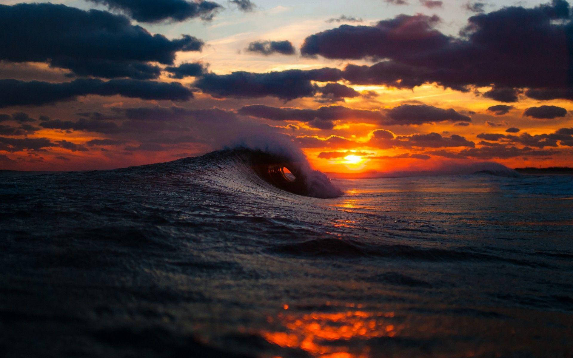 Big Black Wave Ocean Sunset Wallpaper