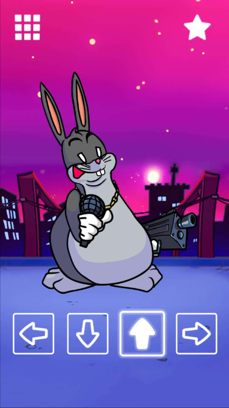 A Cartoon Rabbit Holding A Gun In Front Of A City Wallpaper