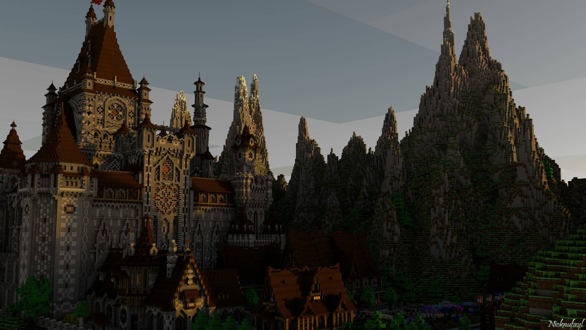 Big Cobblestone Castle Minecraft HD Wallpaper