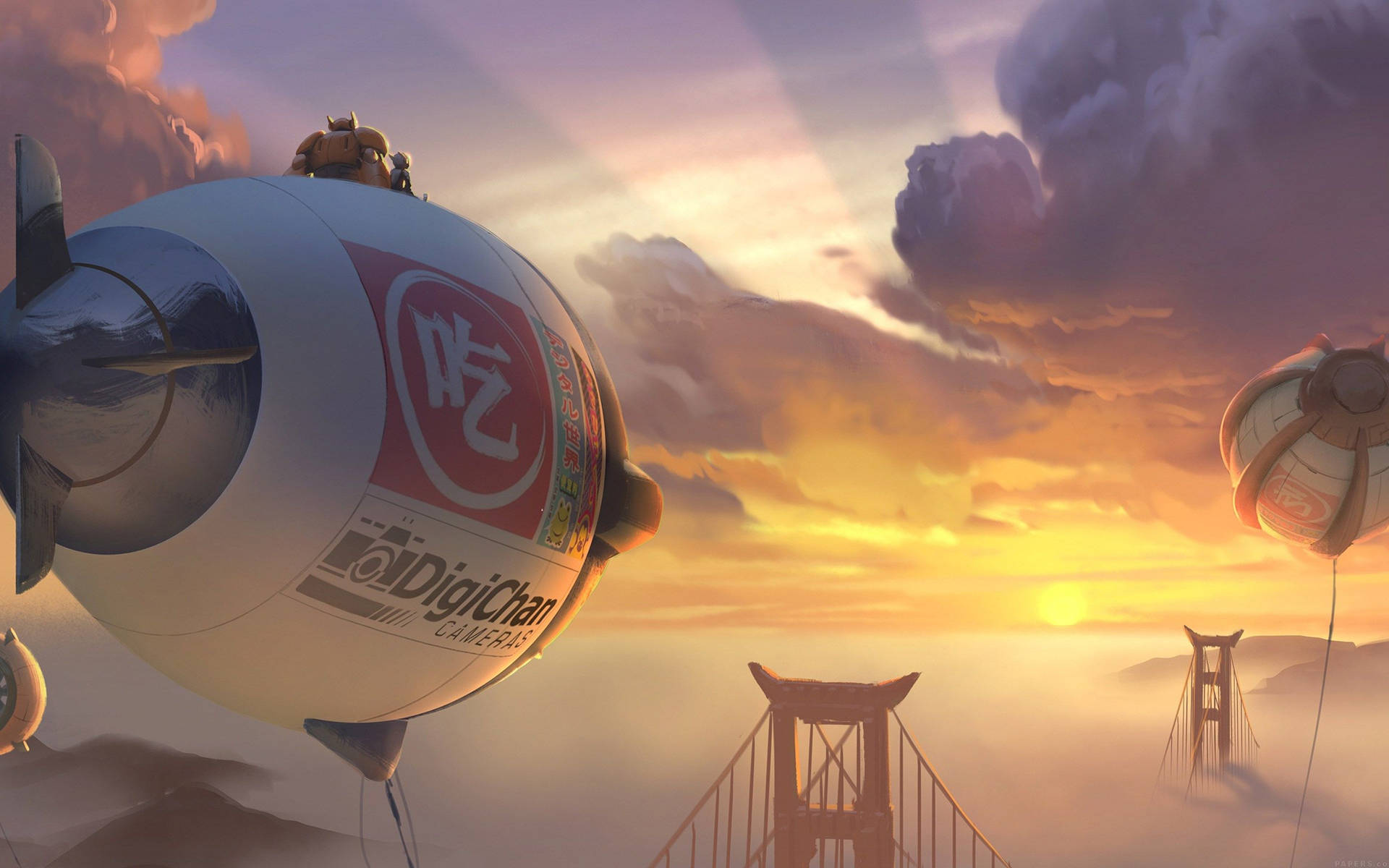 Big Hero 6 Hiro And Baymax Sunset Wallpaper