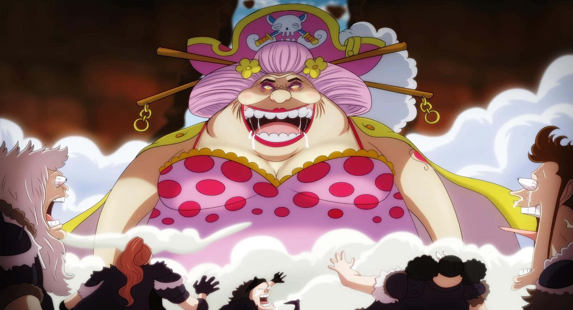 The imposing Big Mom pulls her way across the rugged terrain Wallpaper