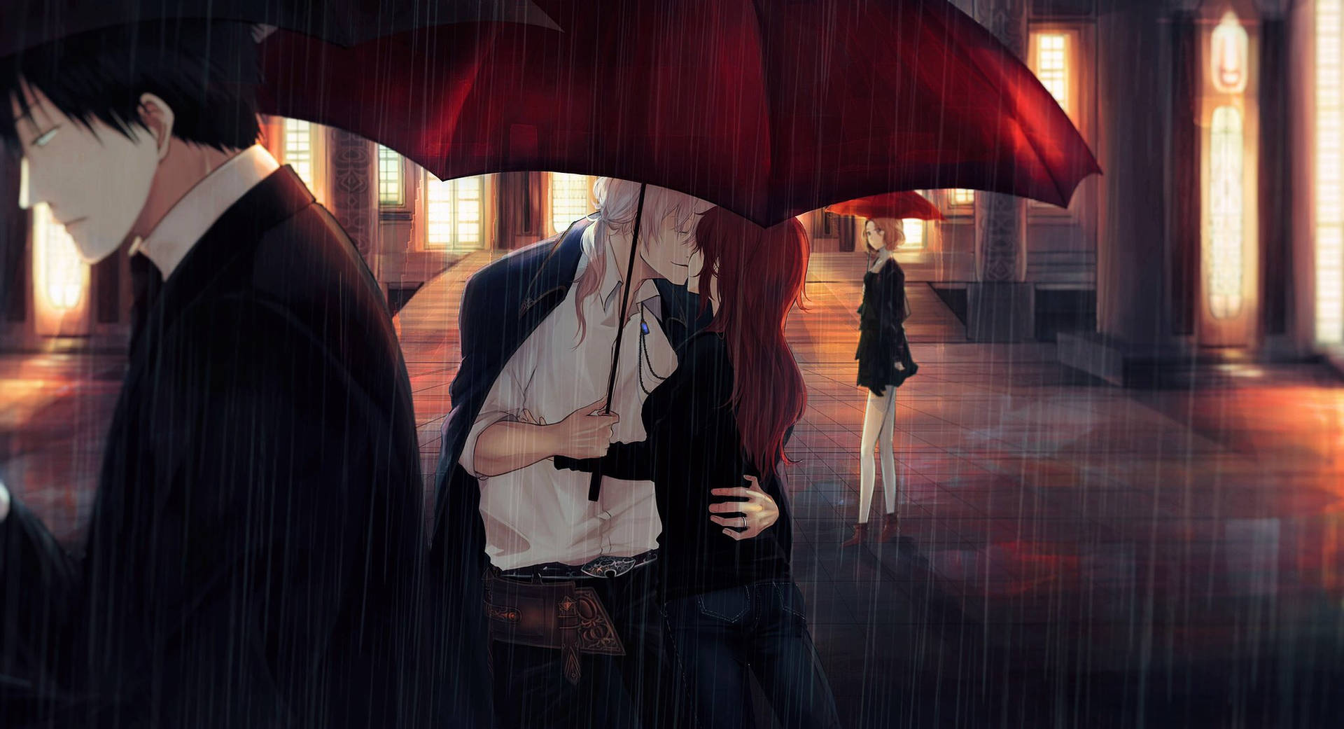 Big Red Umbrella Kissing Hd Background