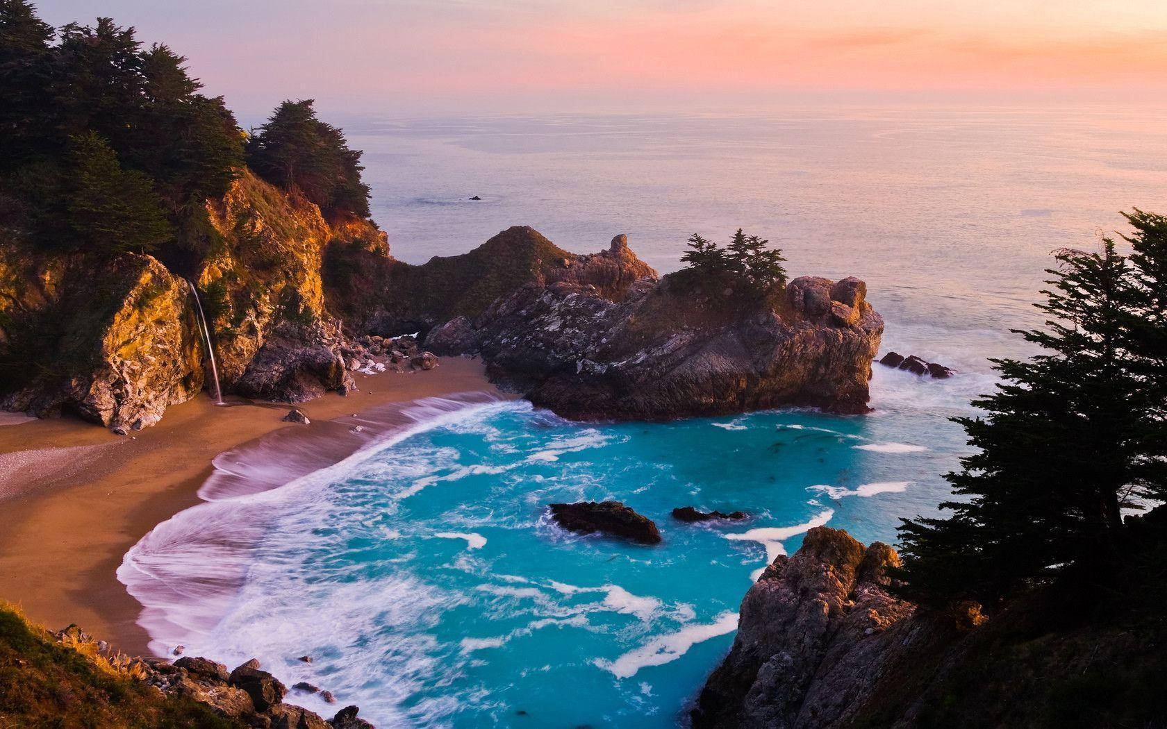 Big Sur Mcway Falls At Golden Hour Picture