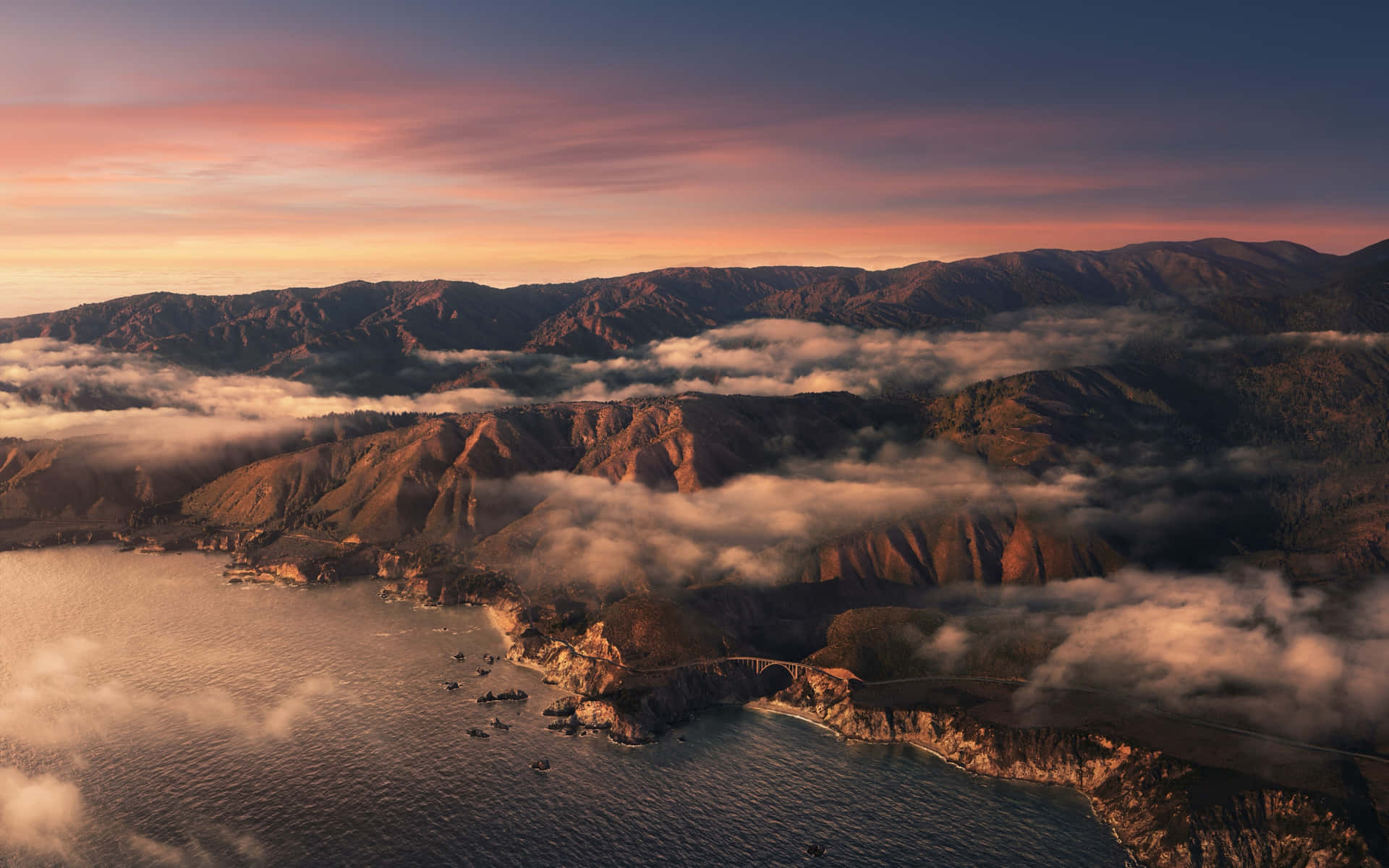 Bigsur Berge Sonnenuntergang Luftaufnahme Wallpaper
