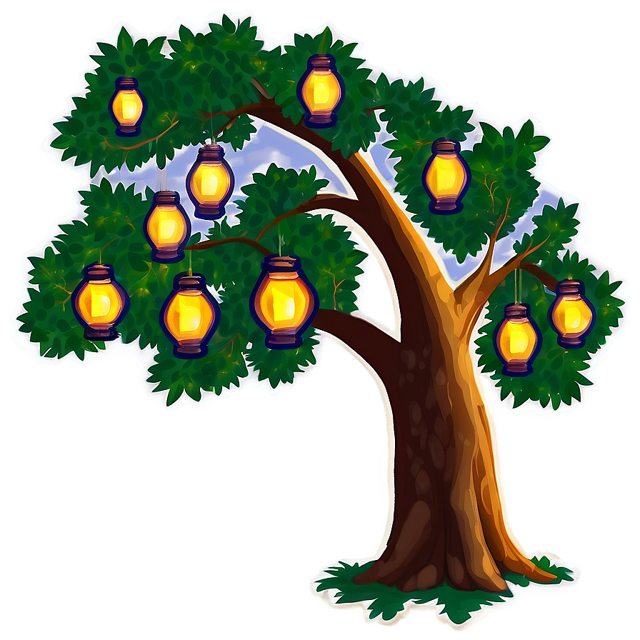 Big Tree With Hanging Lanterns Png 74 PNG