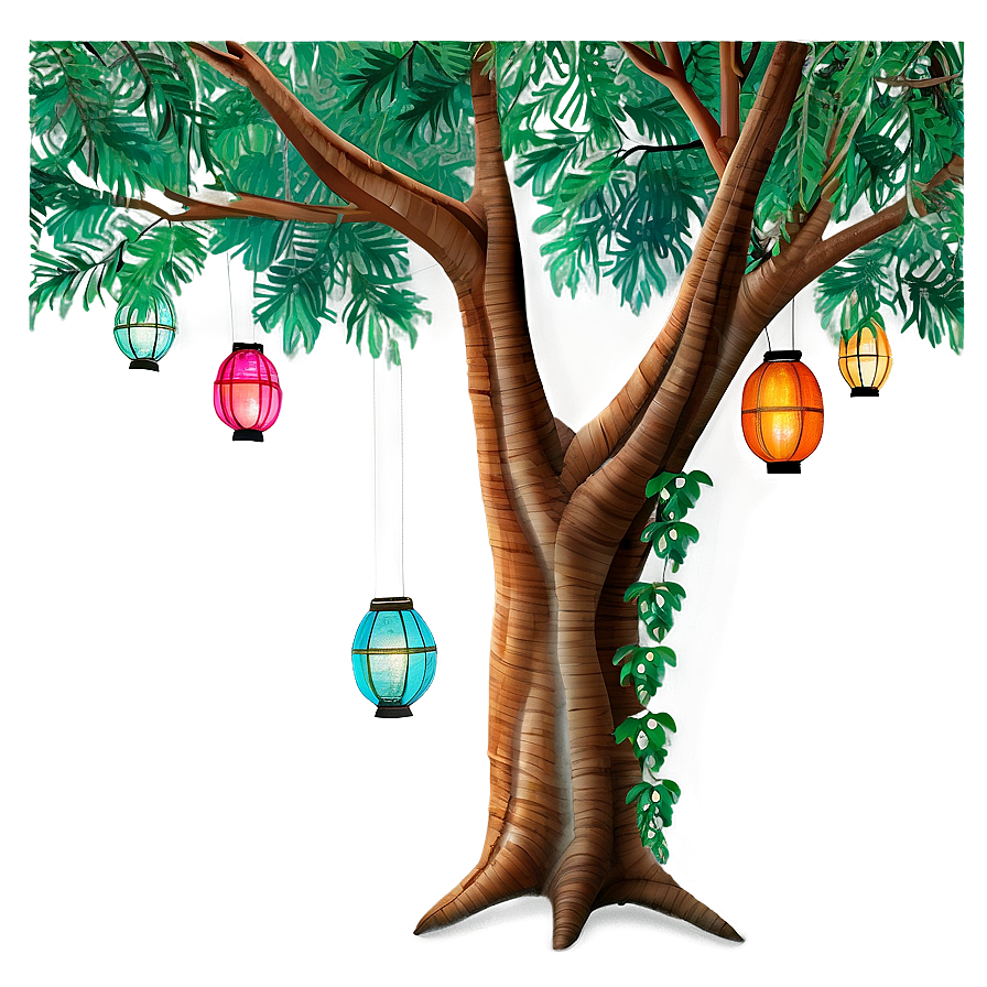 Big Tree With Hanging Lanterns Png 9 PNG