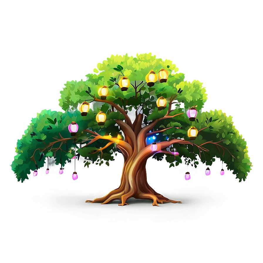 Big Tree With Hanging Lanterns Png Mio PNG