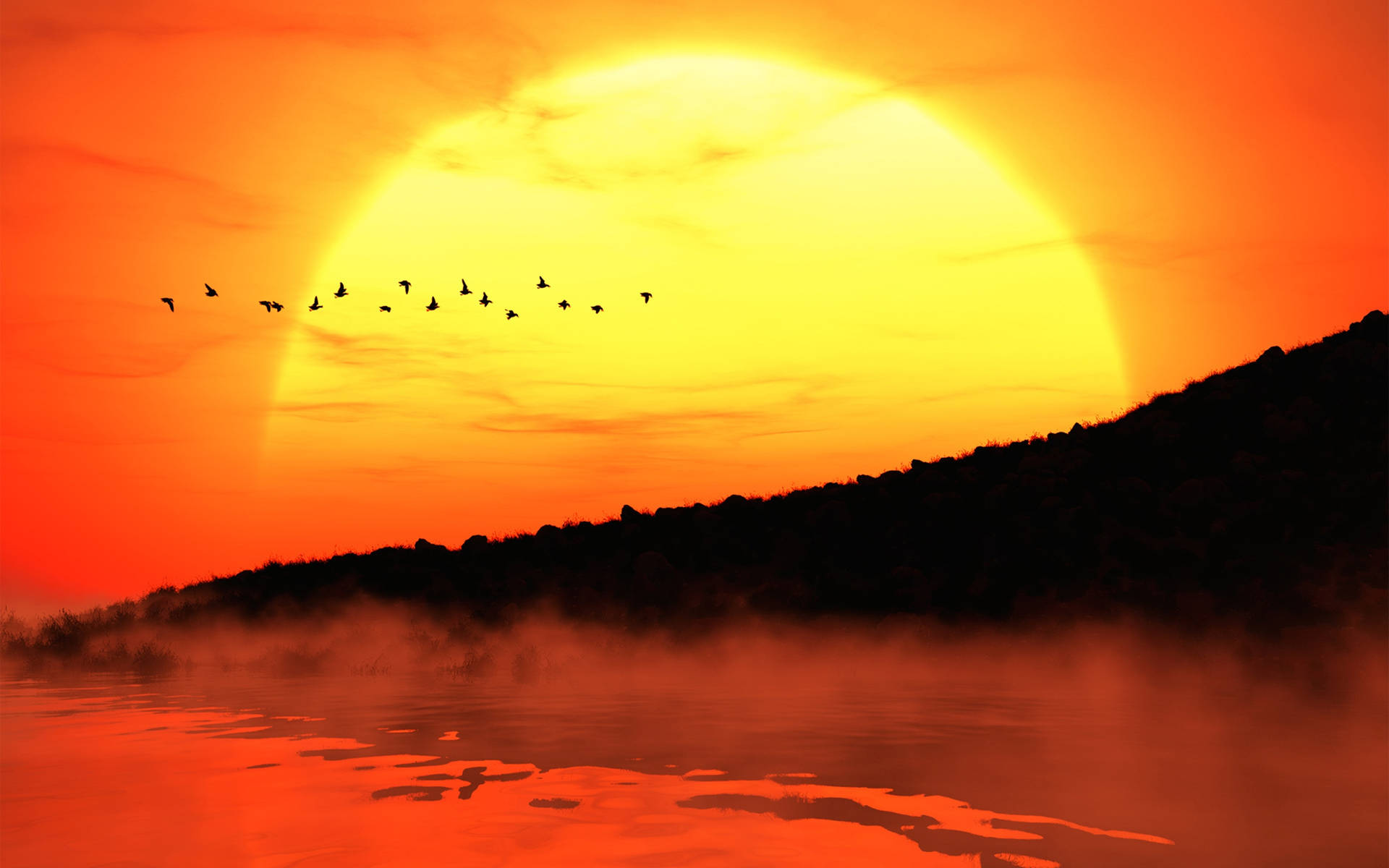 Großergelber Sonnenuntergang Desktop Wallpaper