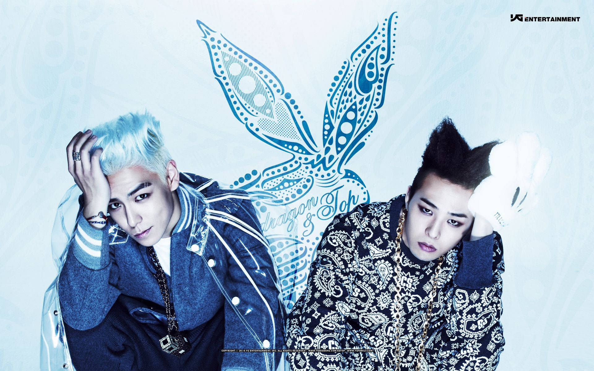 Bigbang Top And Gd Blue Doodle Background