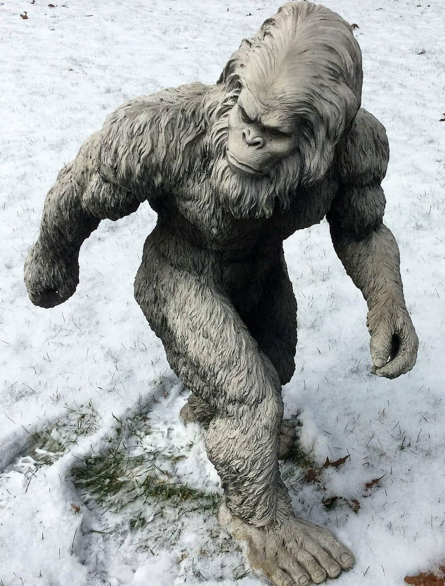 Unastatua Di Un Bigfoot Nella Neve Sfondo