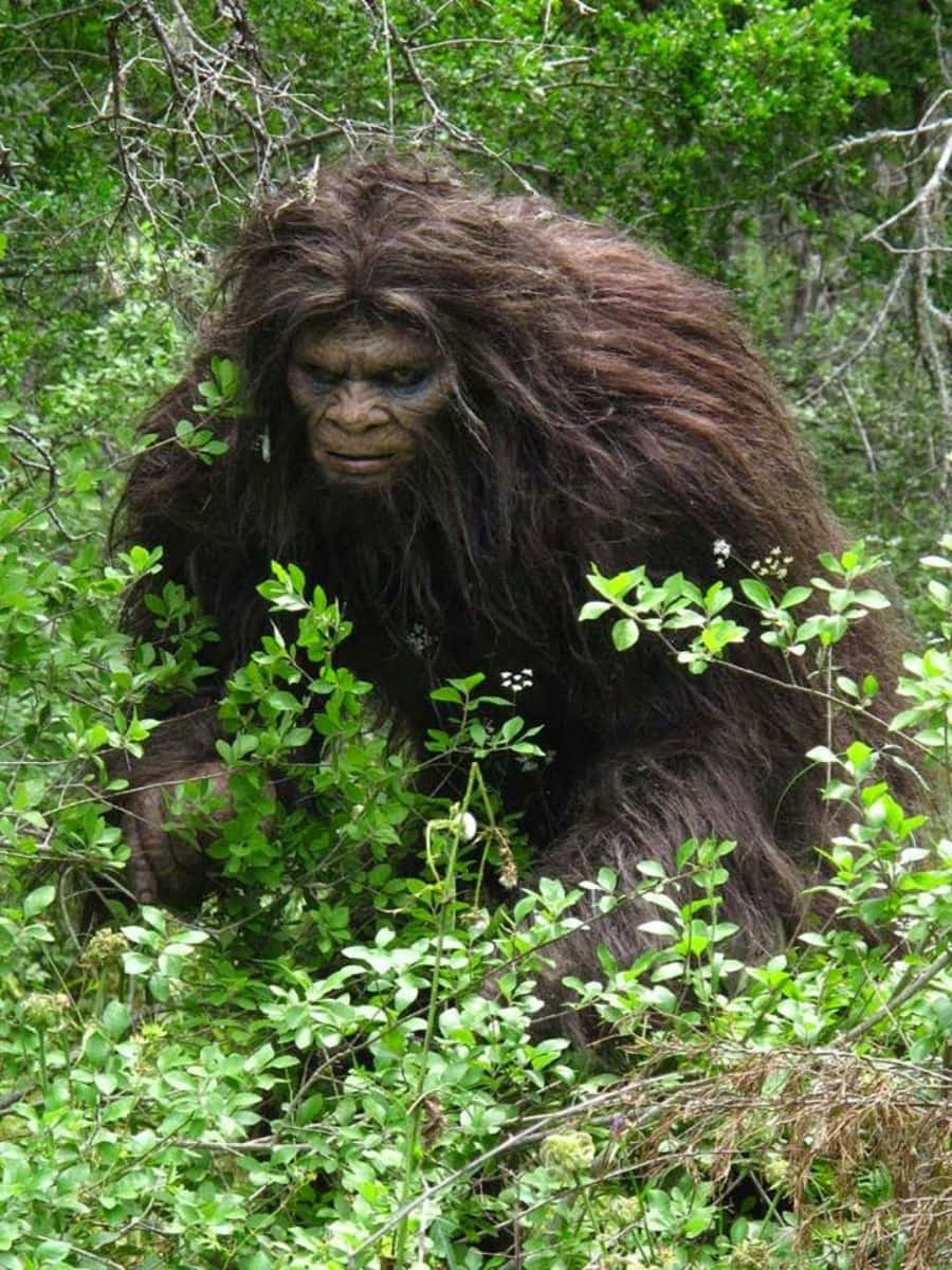 A Bigfoot In The Woods With Bushes