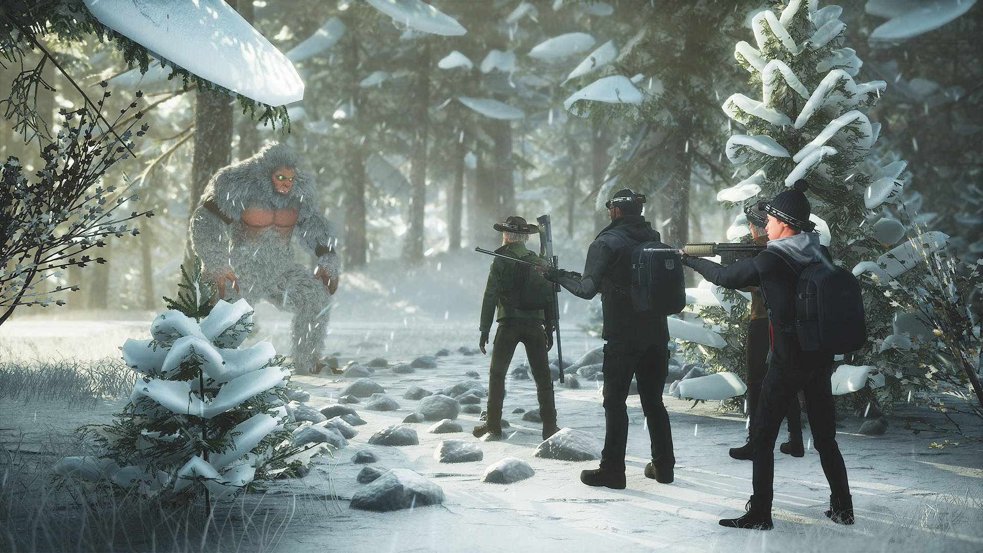 Ungrupo De Personas Está Parado En La Nieve En Un Bosque. Fondo de pantalla