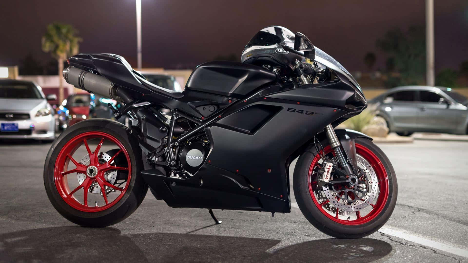 Ansprechenderhintergrund Mit Dem Ducati 848 Motorrad.