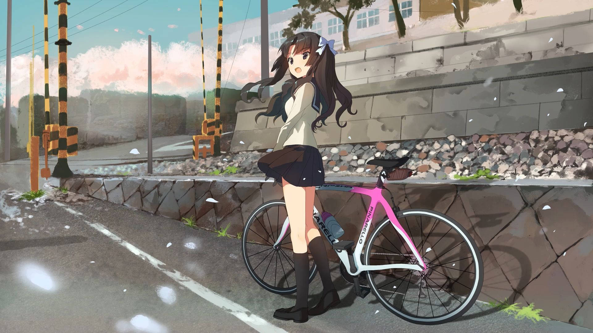 Bike Lover Anime Girl On Roadside