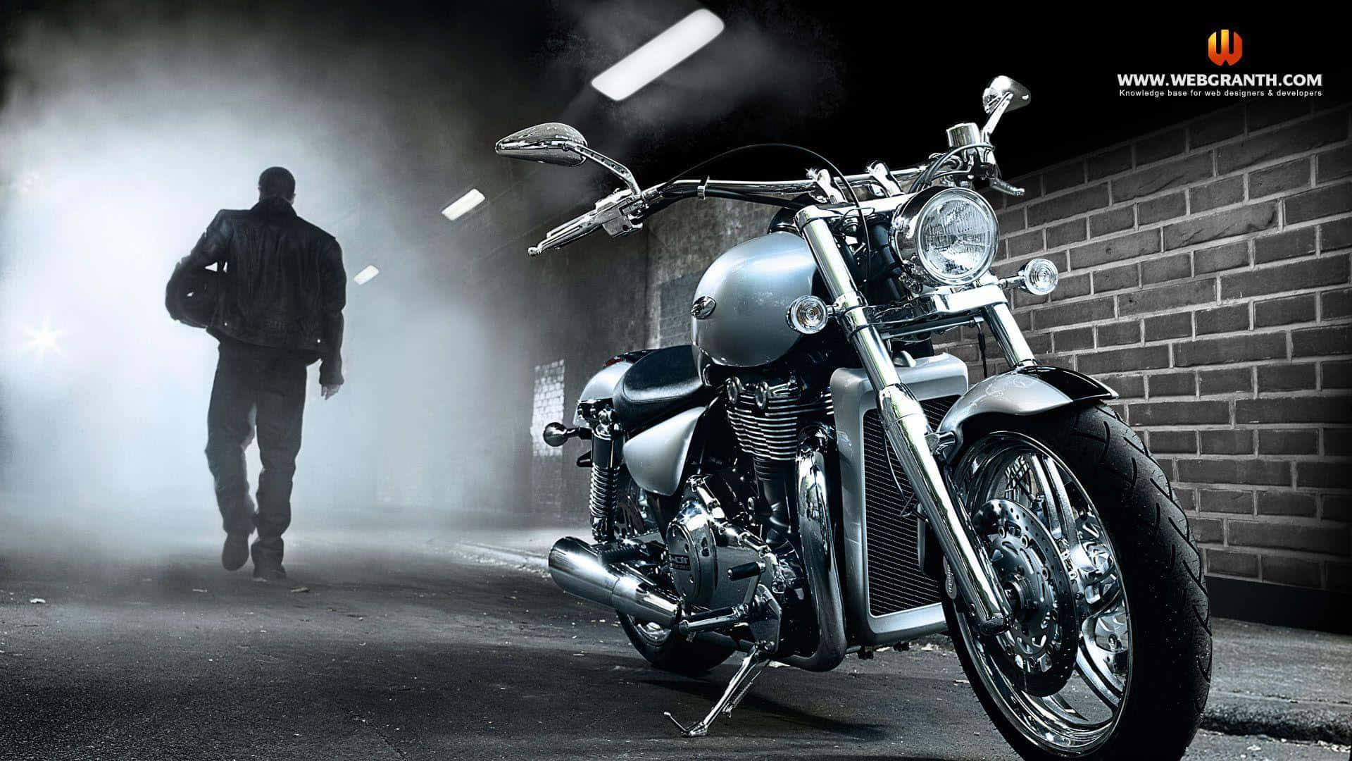 Advert Biker Sølv Motorcykel Billeder 3D Tapet