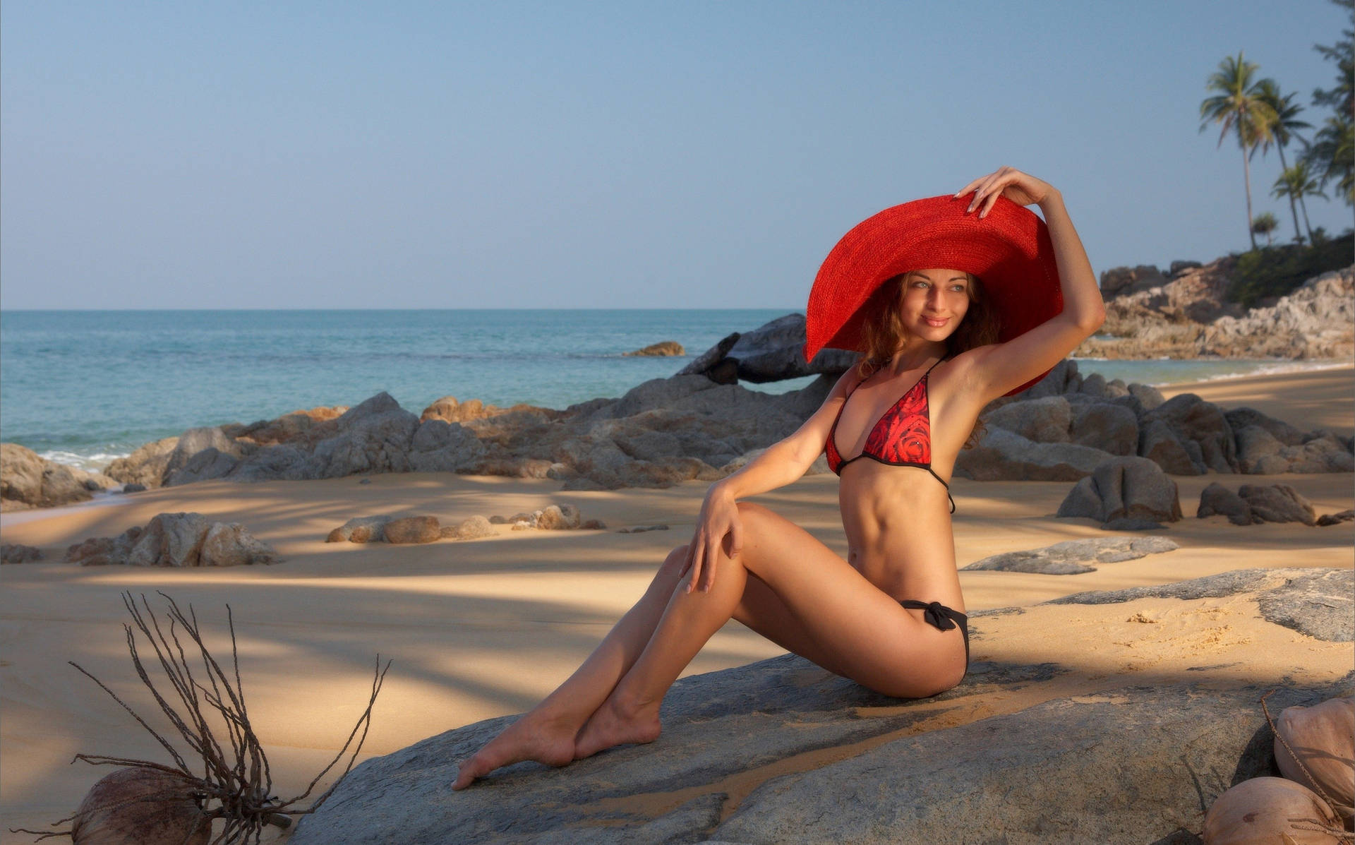 Bikini Girl Wearing A Red Hat Wallpaper