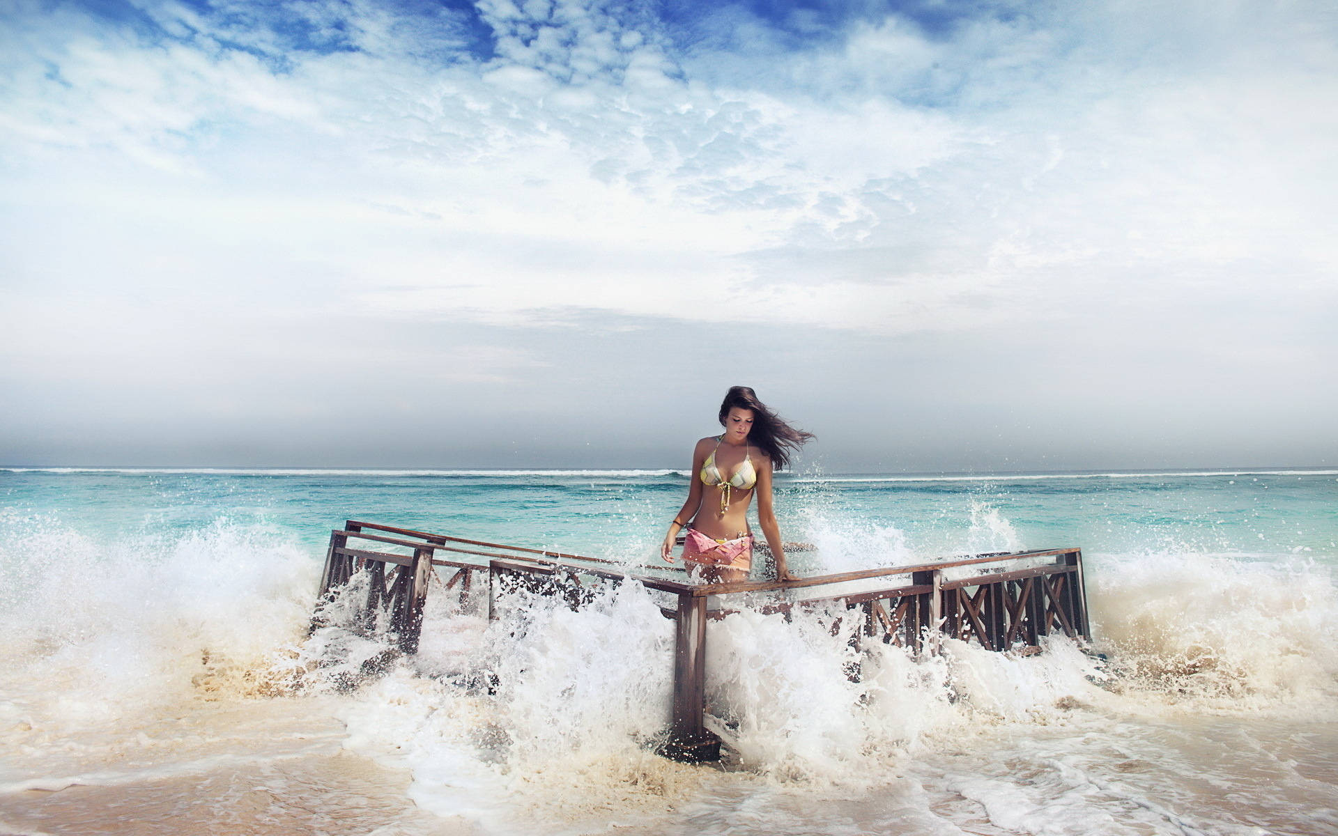 Bikini Girl With Water Splashing Wallpaper