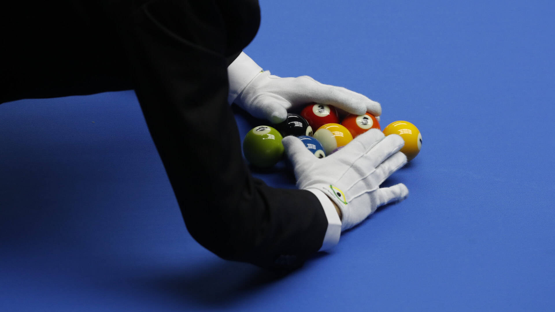 Billiards Arranging Billiard Balls On Blue Pool Table Wallpaper