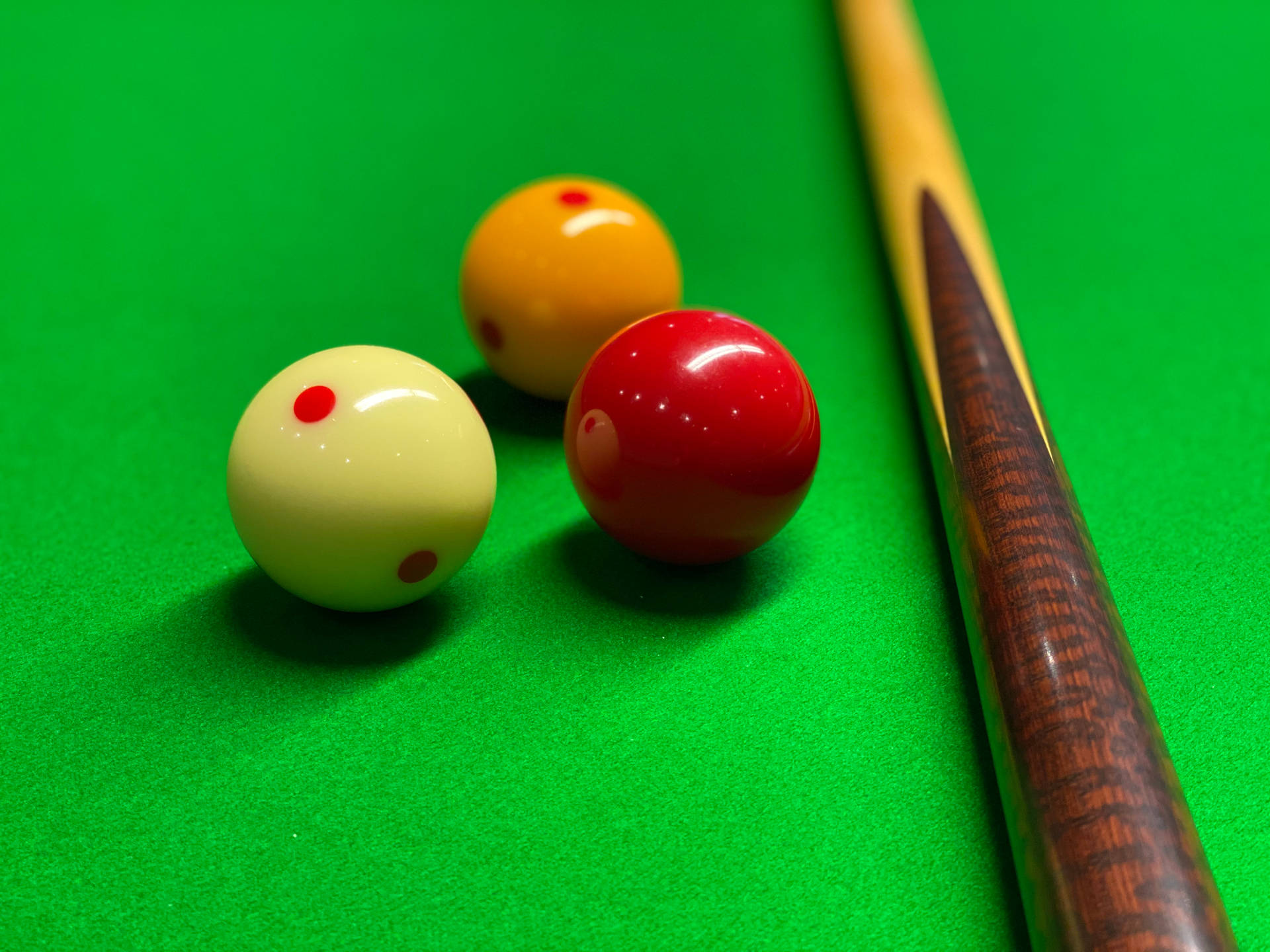 Ready for the Game - Billiard Balls and Pool Stick Wallpaper