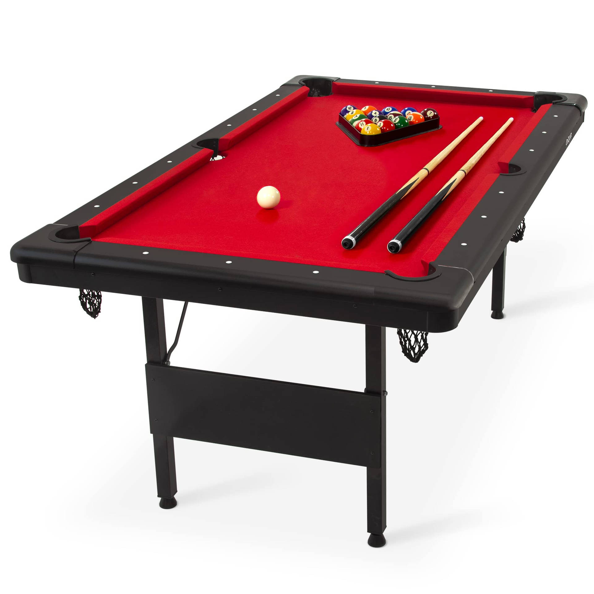 Caption: Striking Contrast of a Black and Red Pool Table Wallpaper