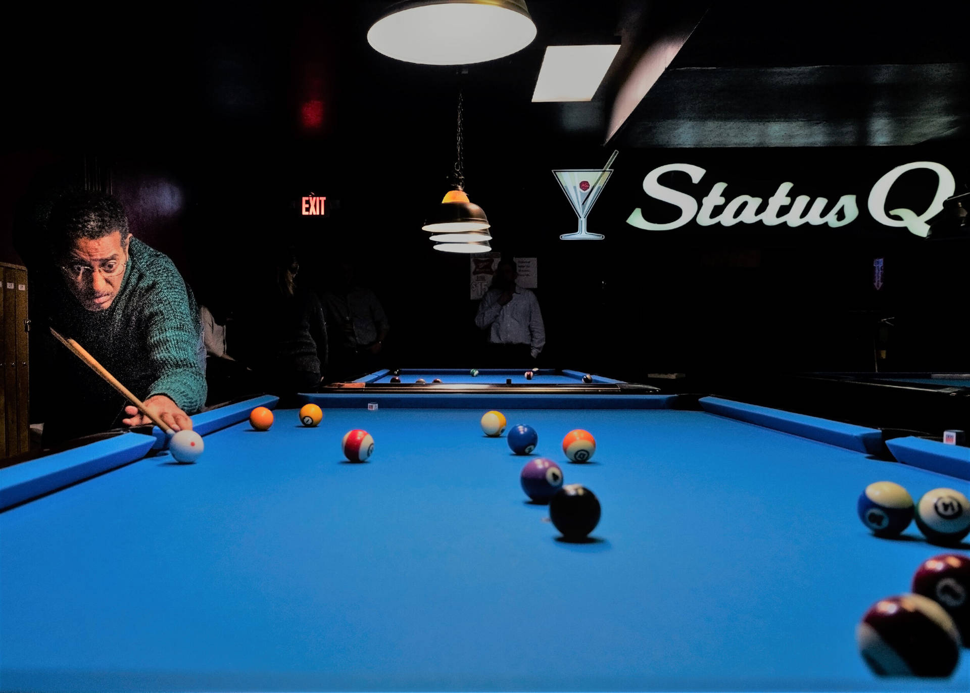 Billiards Blue Pool Table At Fancy Bar Wallpaper