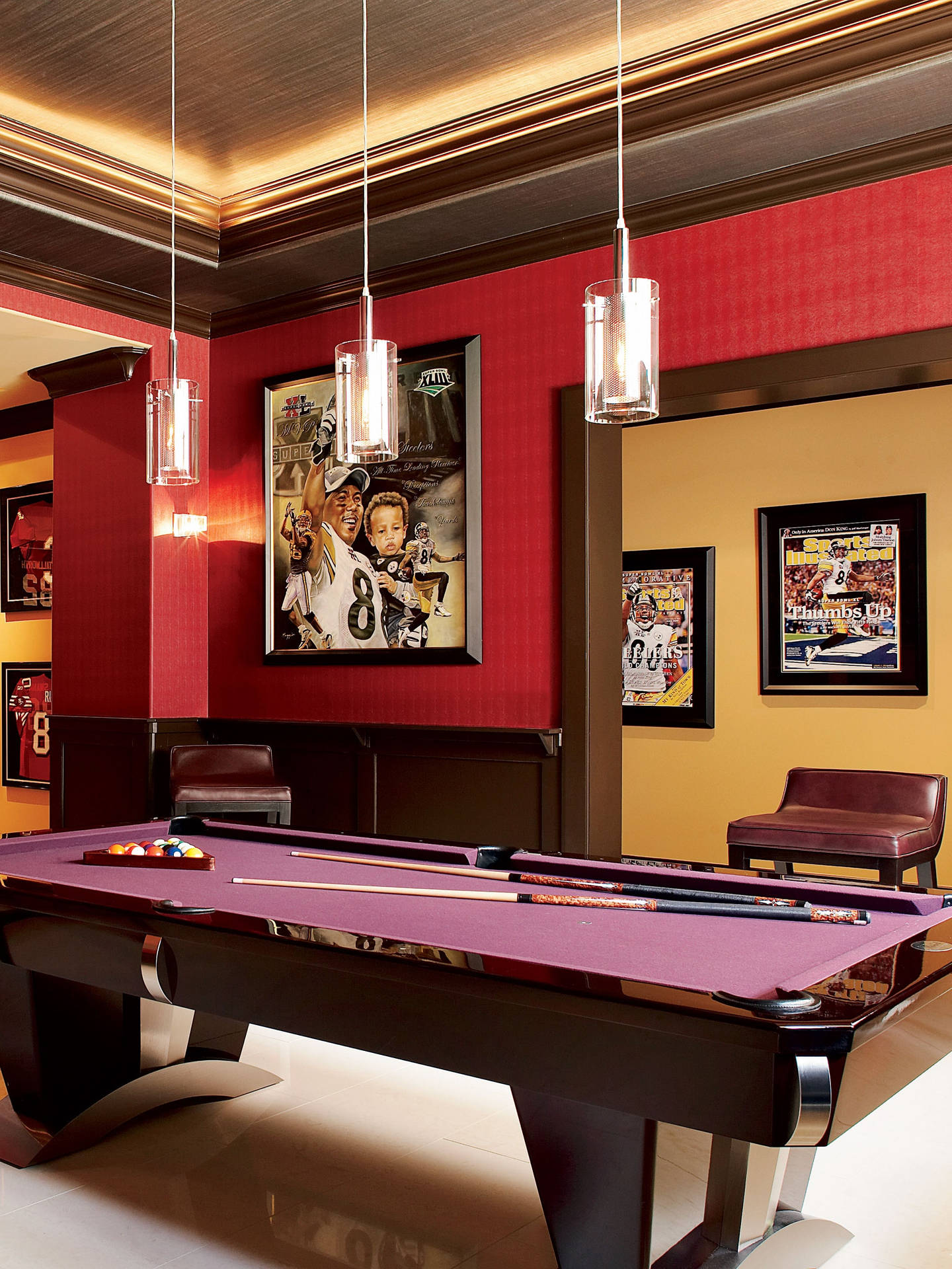 Download Billiards Purple Pool Table In Red Room Wallpaper | Wallpapers.com