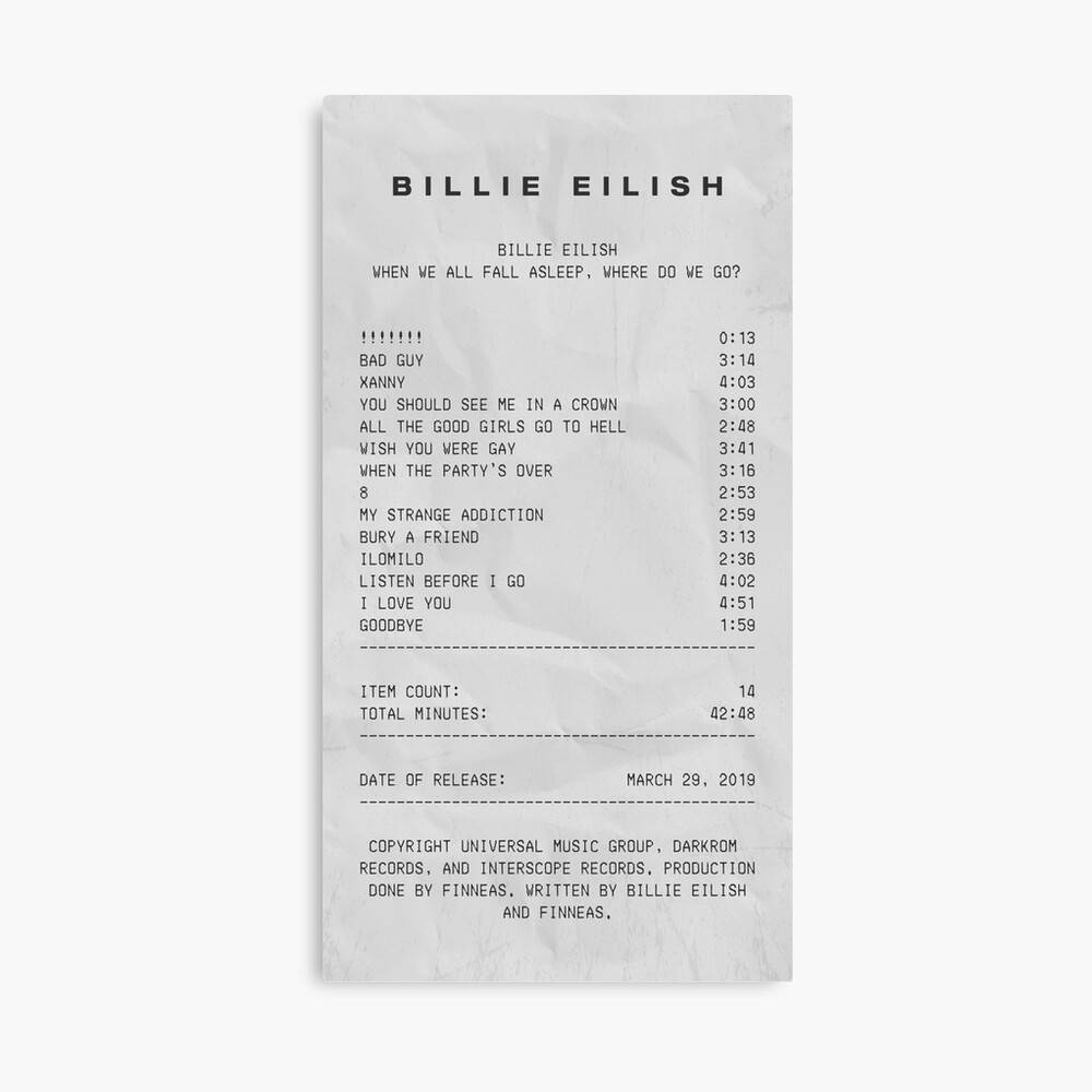 Billie Eilish Album Receipt Picture